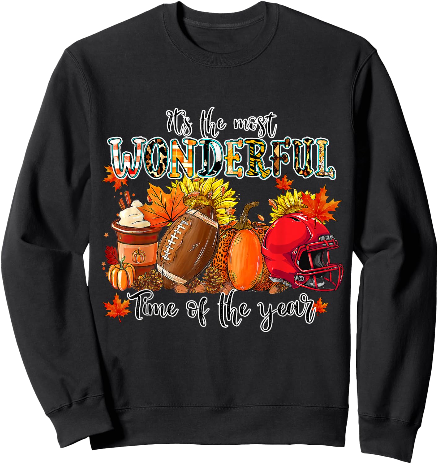 Fall Pumpkin Football It's Most Wonderful Time of The Year Sweatshirt - Sweatshirt | Black