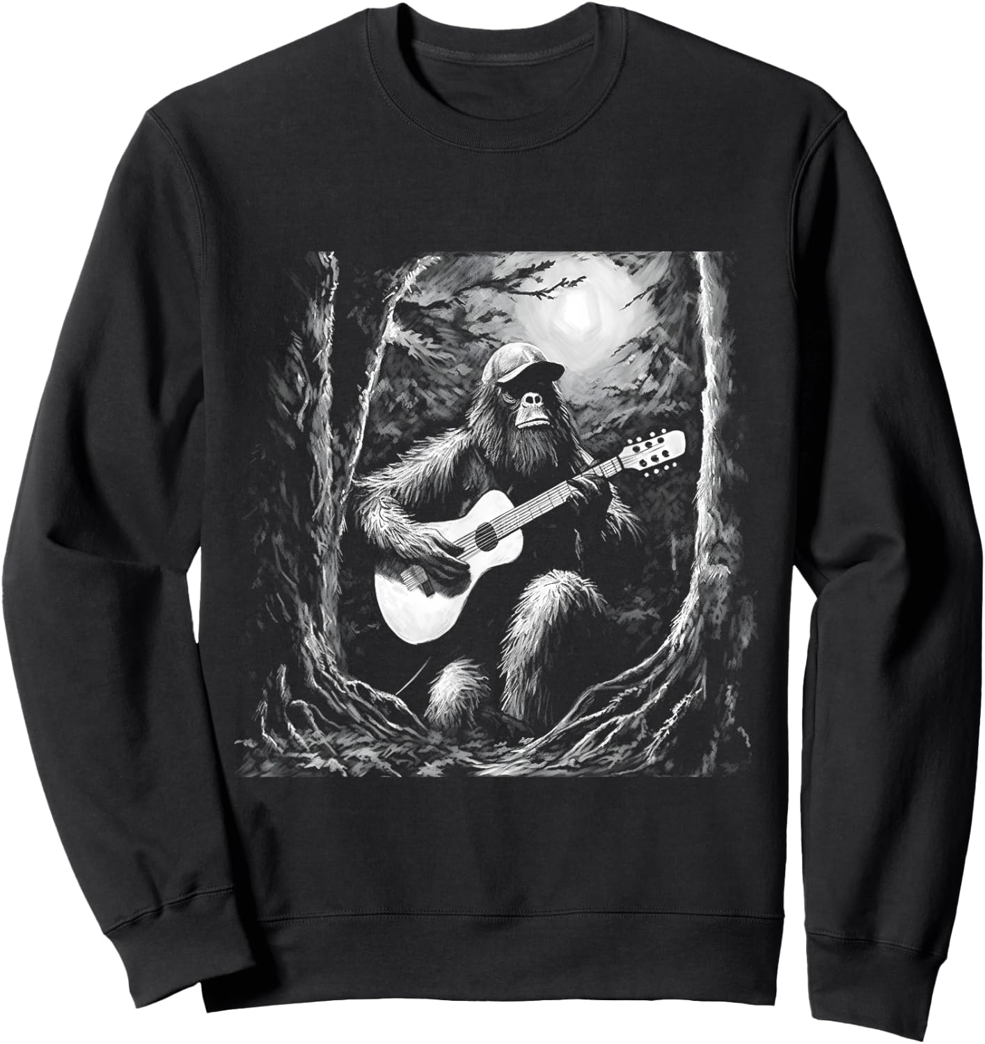 Bigfoot Playing Acoustic Guitar Funny Sasquatch Big Foot Sweatshirt - Sweatshirt | Black