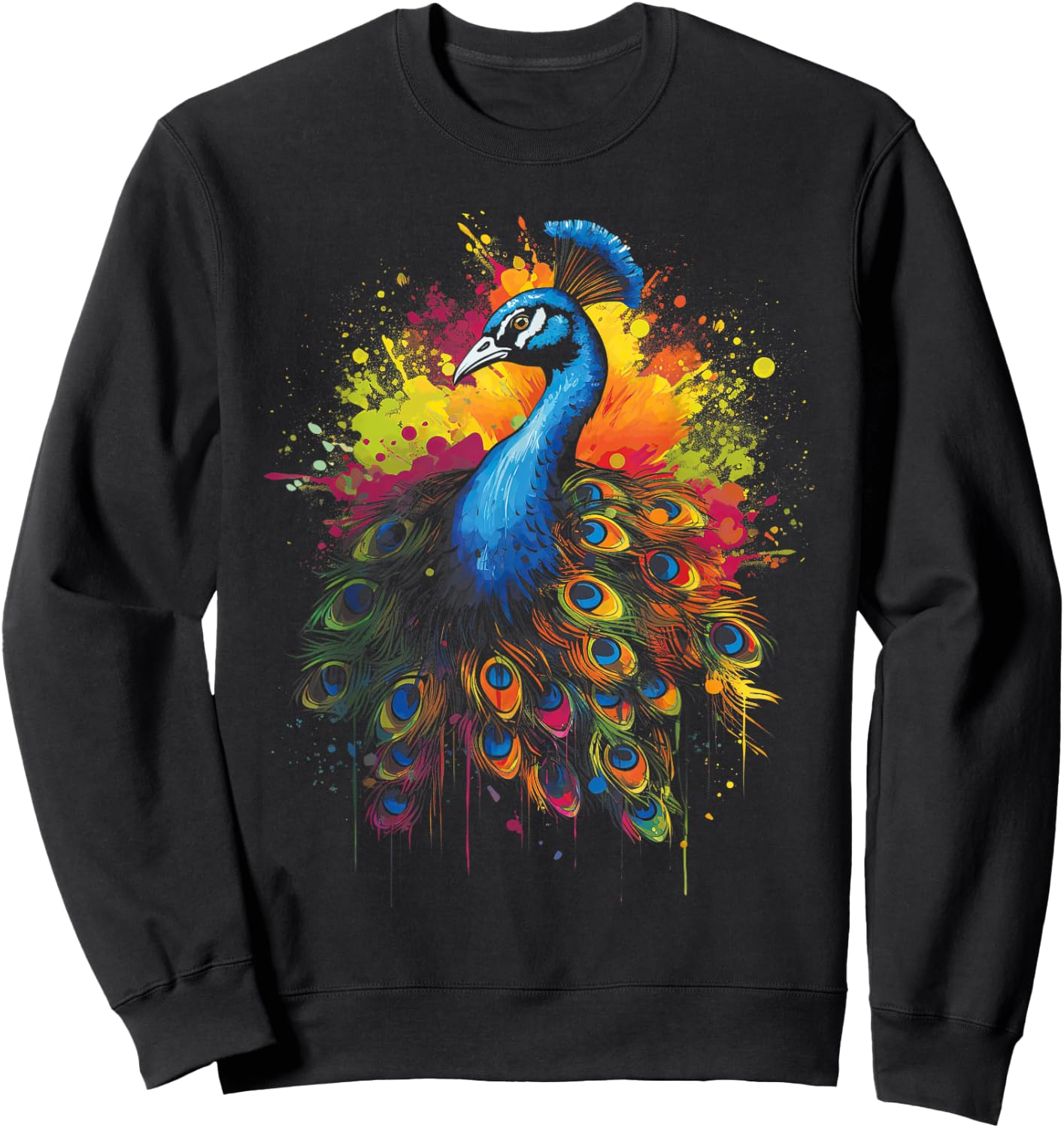 Colorsplash Artwork Peacock Bird Multicolor Sweatshirt - Sweatshirt | Black