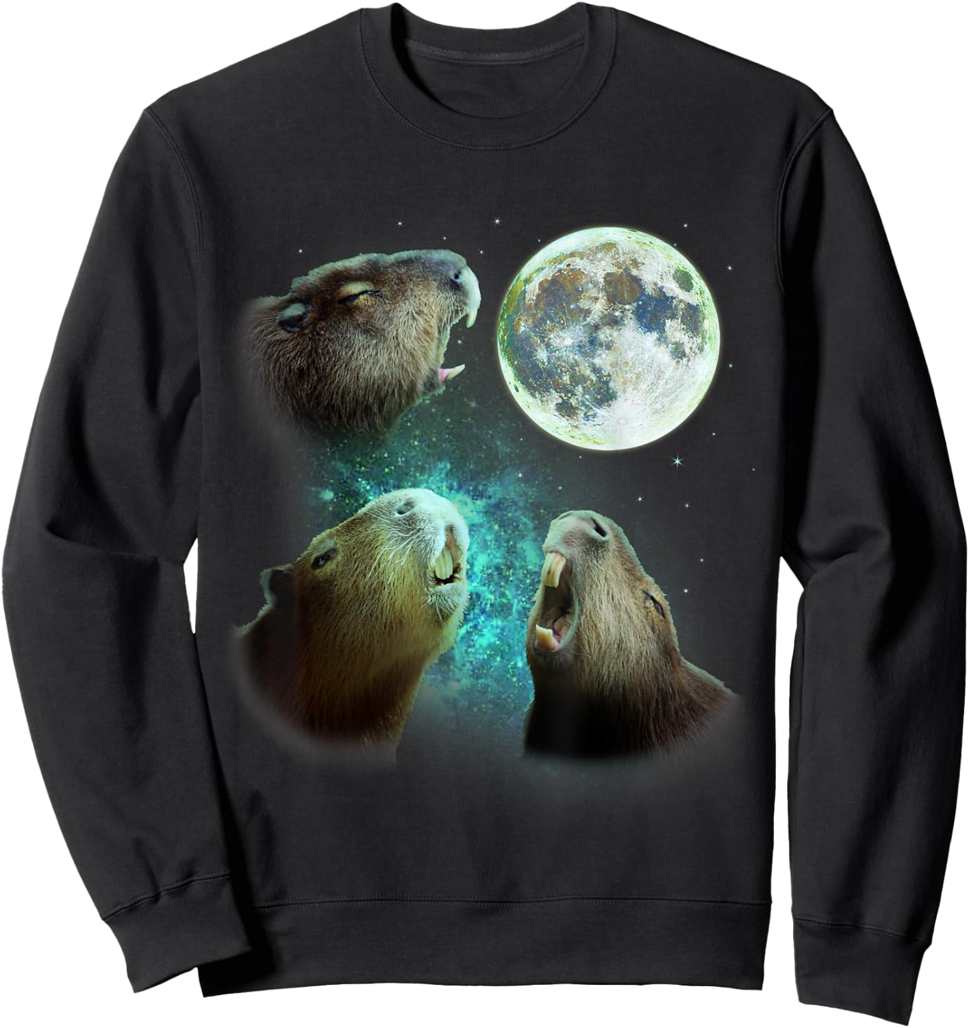Three Capybaras Howl At Moon 3 Wolfs - Wolves Parody Sweatshirt - Sweatshirt | Black