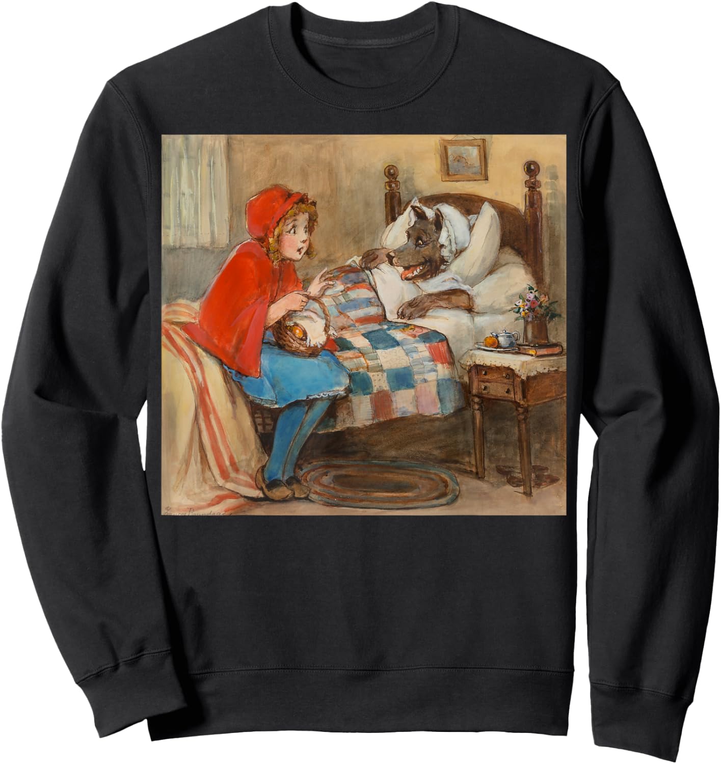 Retro Fairy Tale Grandma Bad Wolf Little Red Riding Hood Sweatshirt - Sweatshirt | Black