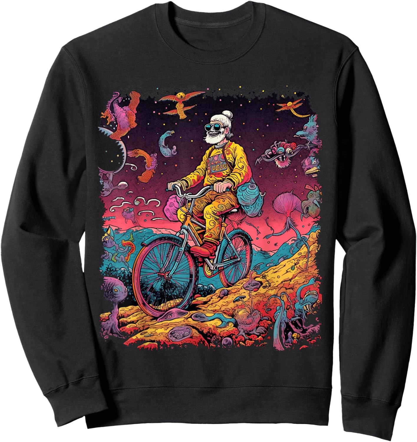 Bicycle Day Hofmann Trip | Psychedelic Comic Style Hippie Sweatshirt - Sweatshirt | Black