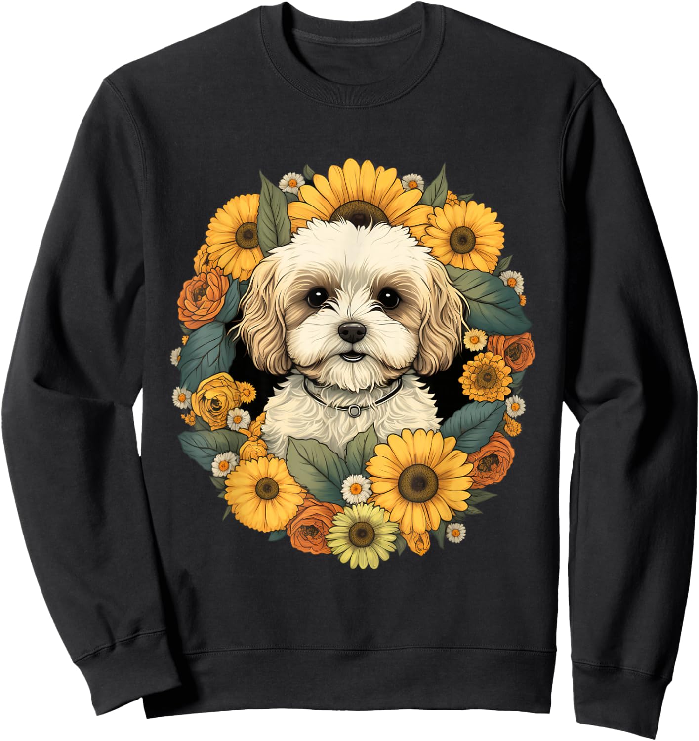 Sunflower Hippie Floral Cavachon Dog Sweatshirt - Sweatshirt | Black