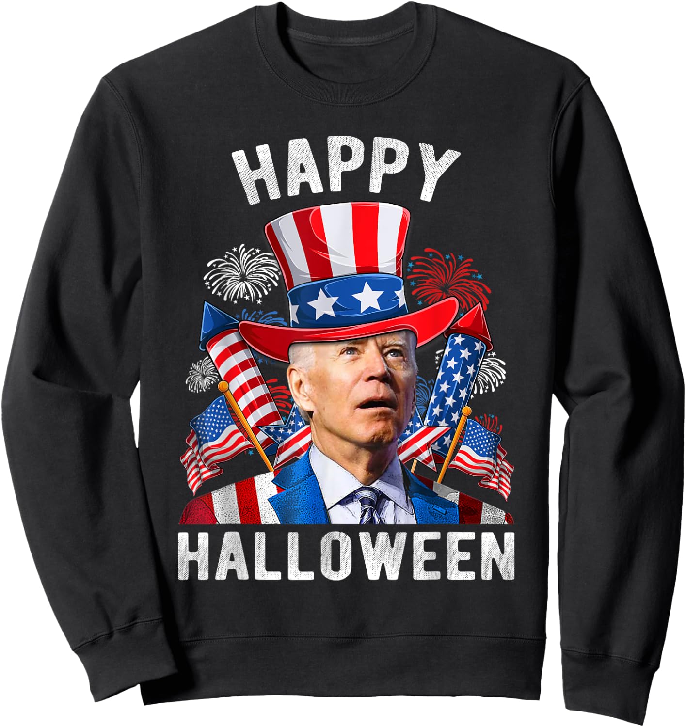 Happy Halloween Funny Joe Biden 4th Of July Firework US Flag Women Kids Men Sweatshirt - Sweatshirt | Black