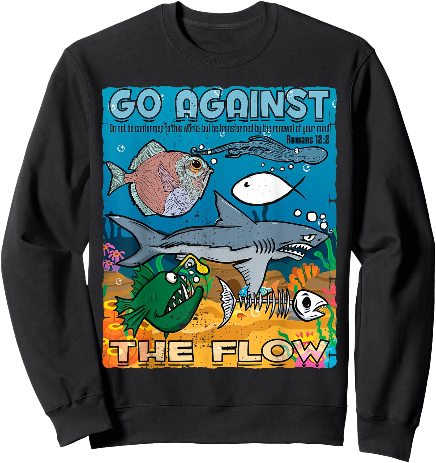 Go Against The Flow Christian Gospel Fish & Woman Sweatshirt - Sweatshirt | Black