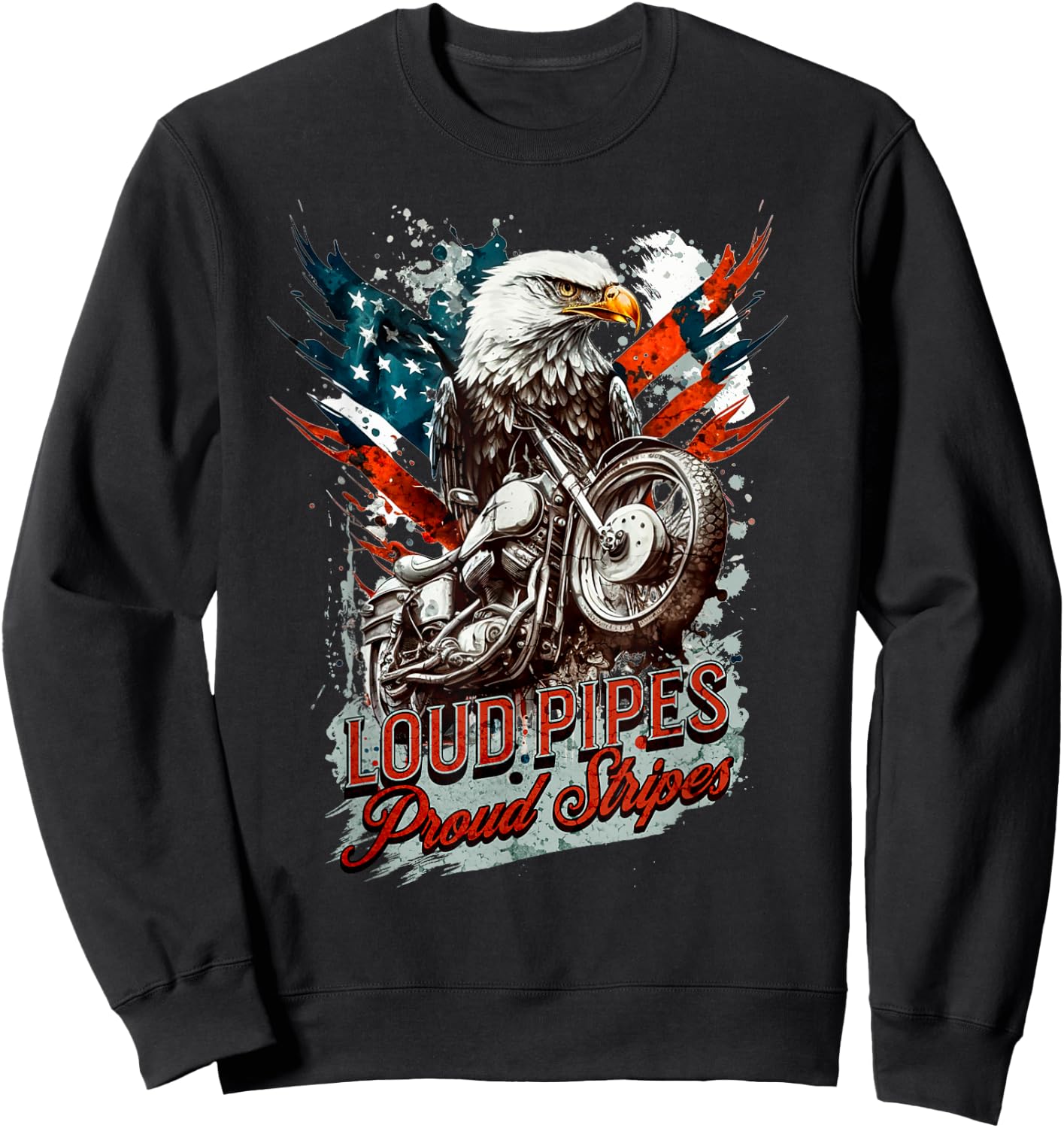 Patriotic Old Biker American US Flag Vintage Motorcycle Men Sweatshirt - Sweatshirt | Black