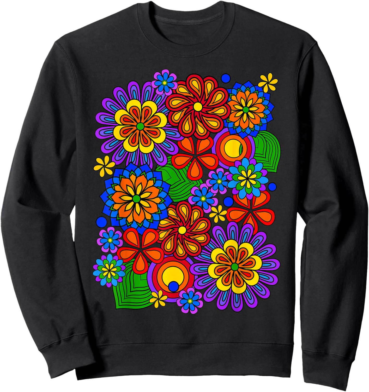 Colorful Rainbow Retro Flower Power Art Sweatshirt - Sweatshirt | Black