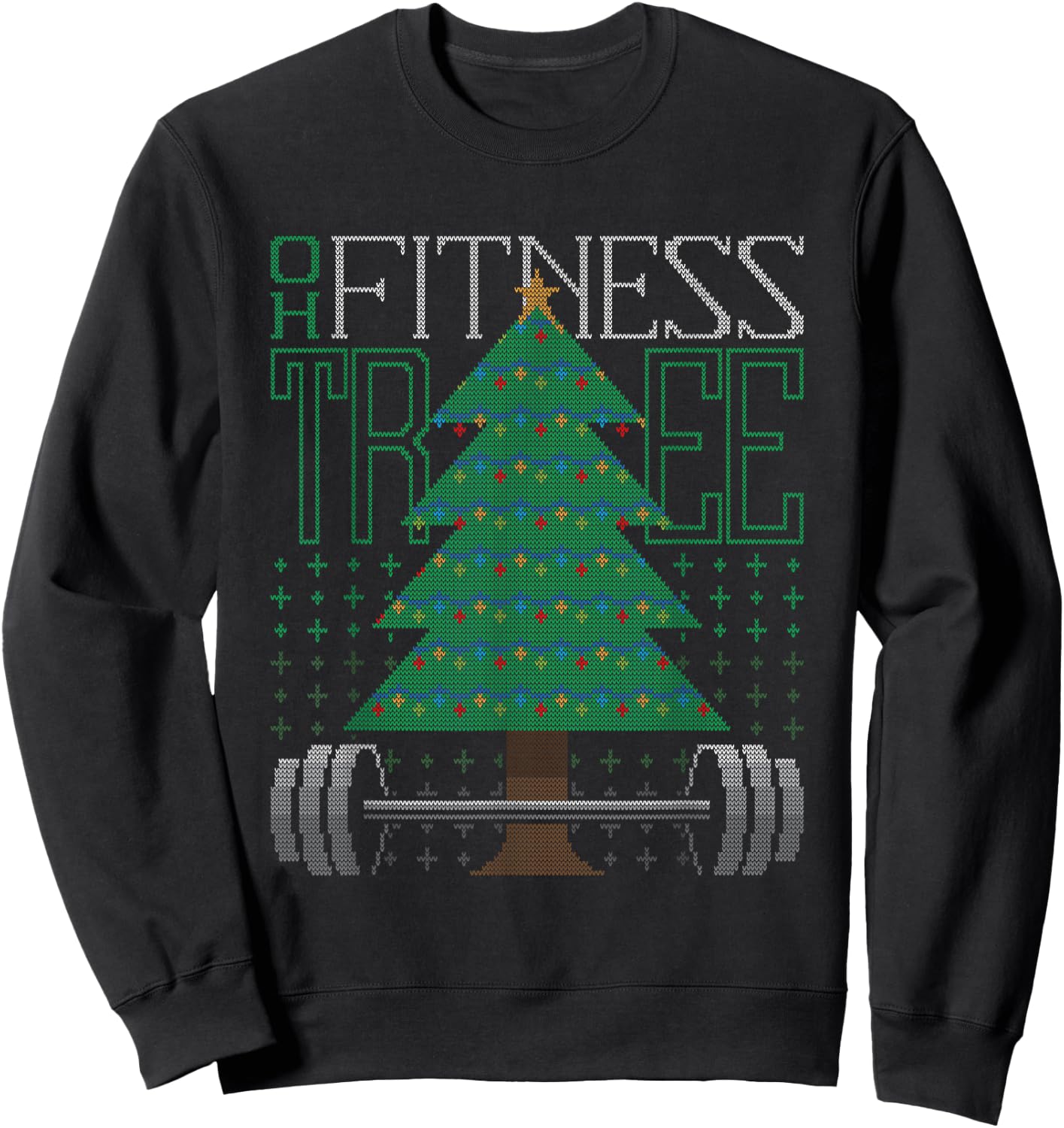 Oh Fitness Tree Christmas Workout Xmas Gym Weight Lifting Sweatshirt - Sweatshirt | Black