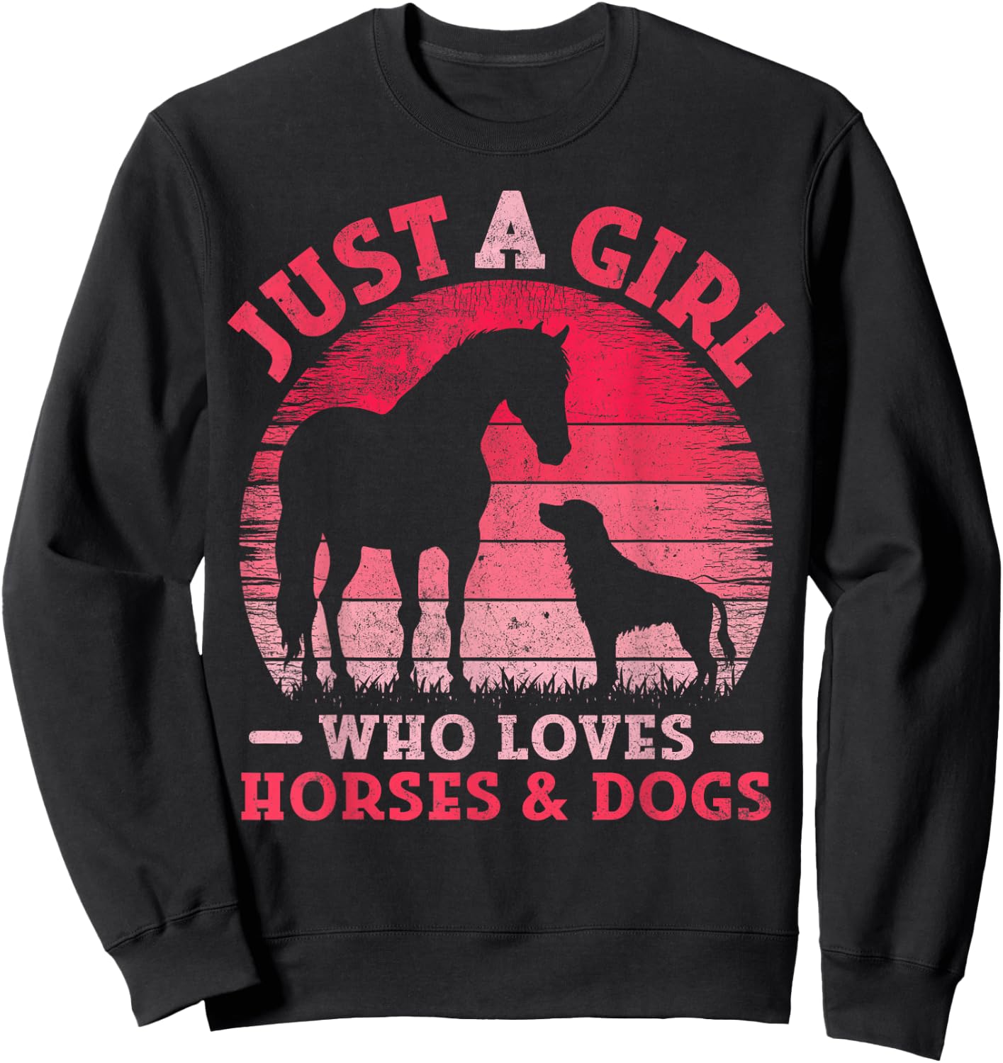 Funny Just A Girl Who Loves Horses and Dogs Women Girls Sweatshirt - Sweatshirt | Black