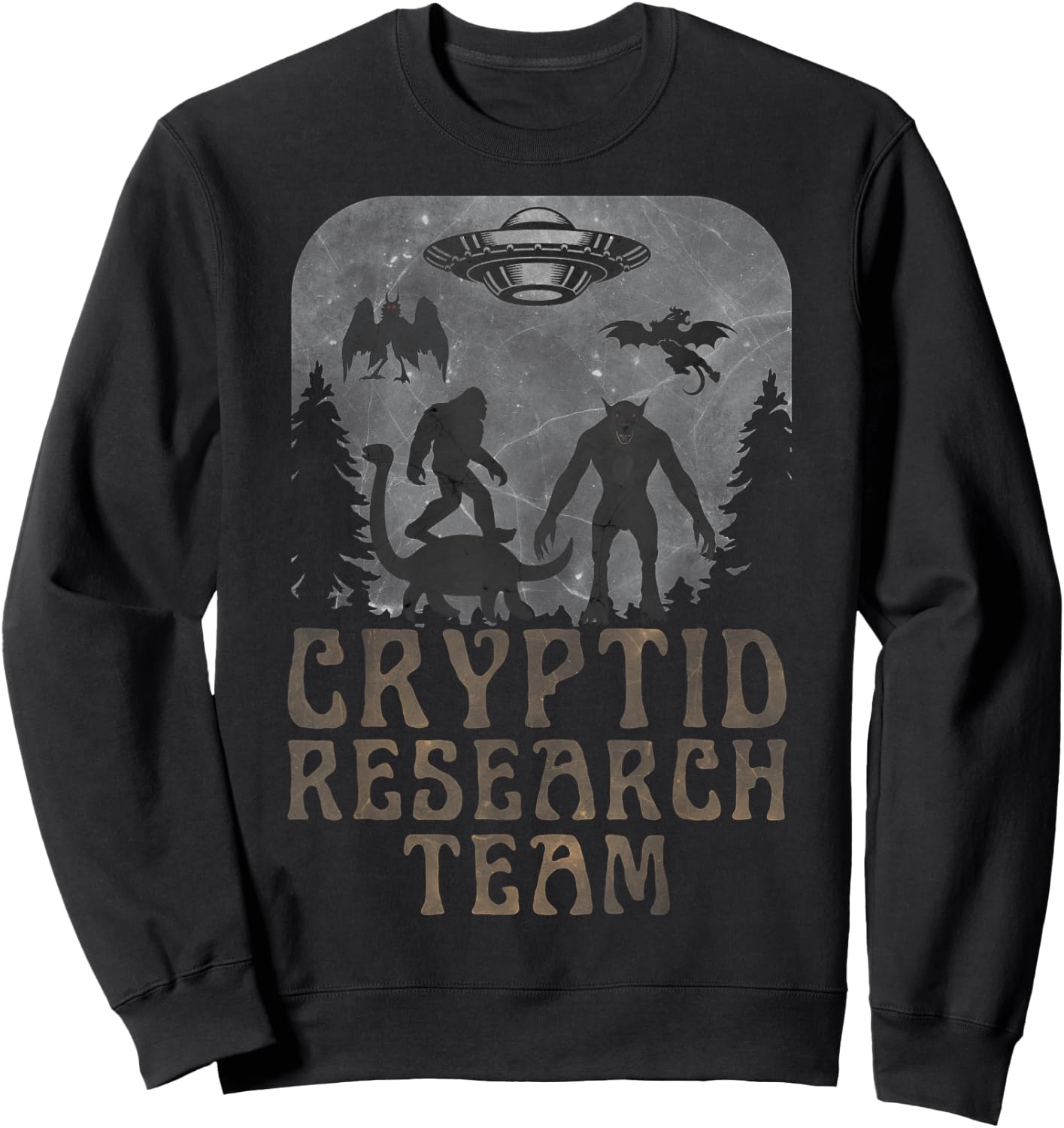 CRYPTID RESEARCH TEAM - Bigfoot Dogman Mothman Alien UFO Sweatshirt - Sweatshirt | Black