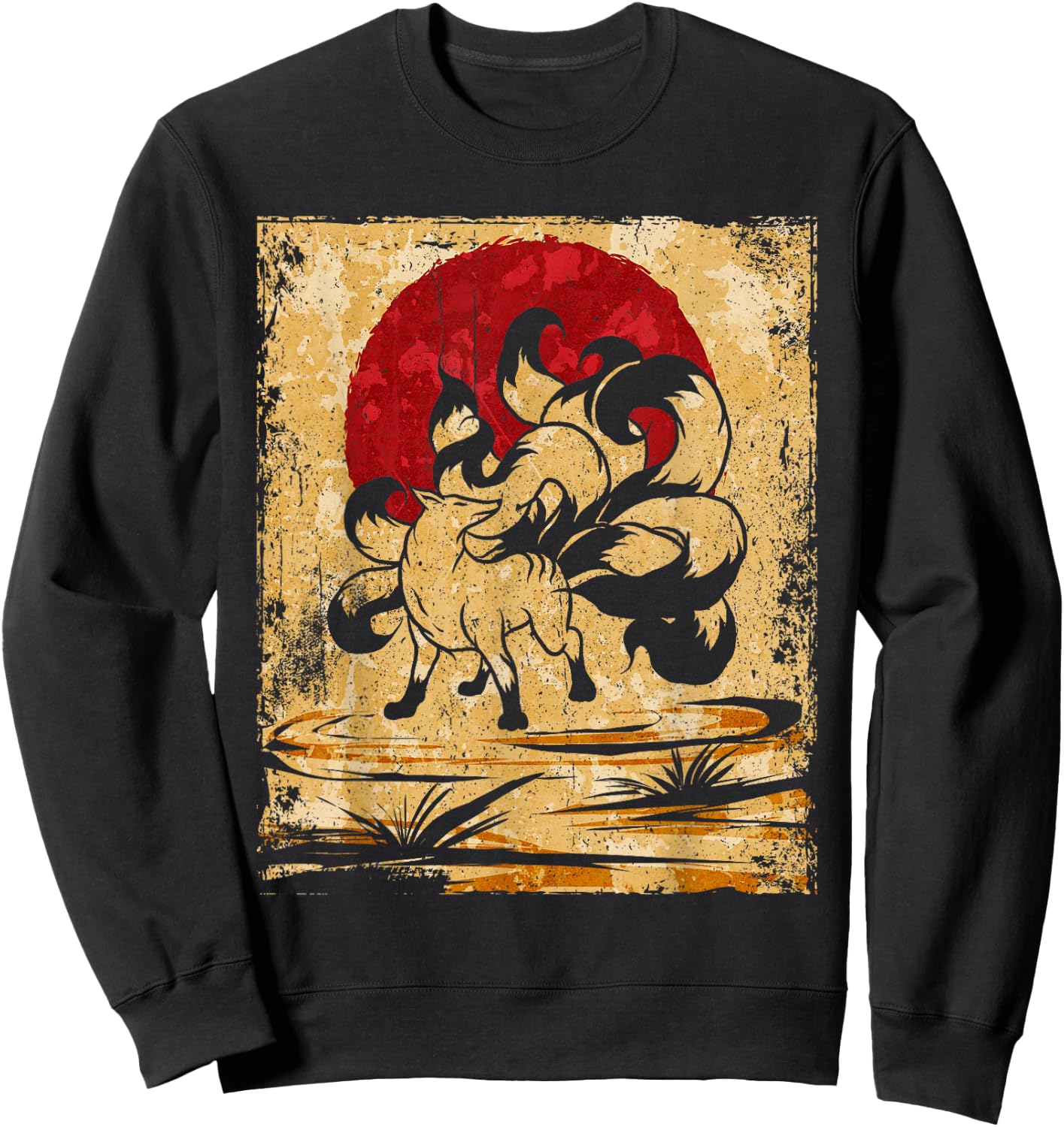 Nine Tailed Fox Japanese Art Retro Sweatshirt - Sweatshirt | Black