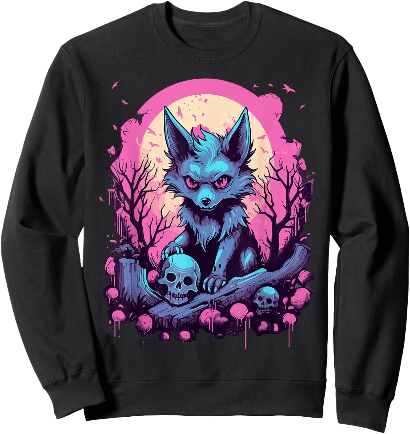 Wolf Pastel Goth Kawaii Cute Creepy Cool Stuff Sweatshirt - Sweatshirt | Black