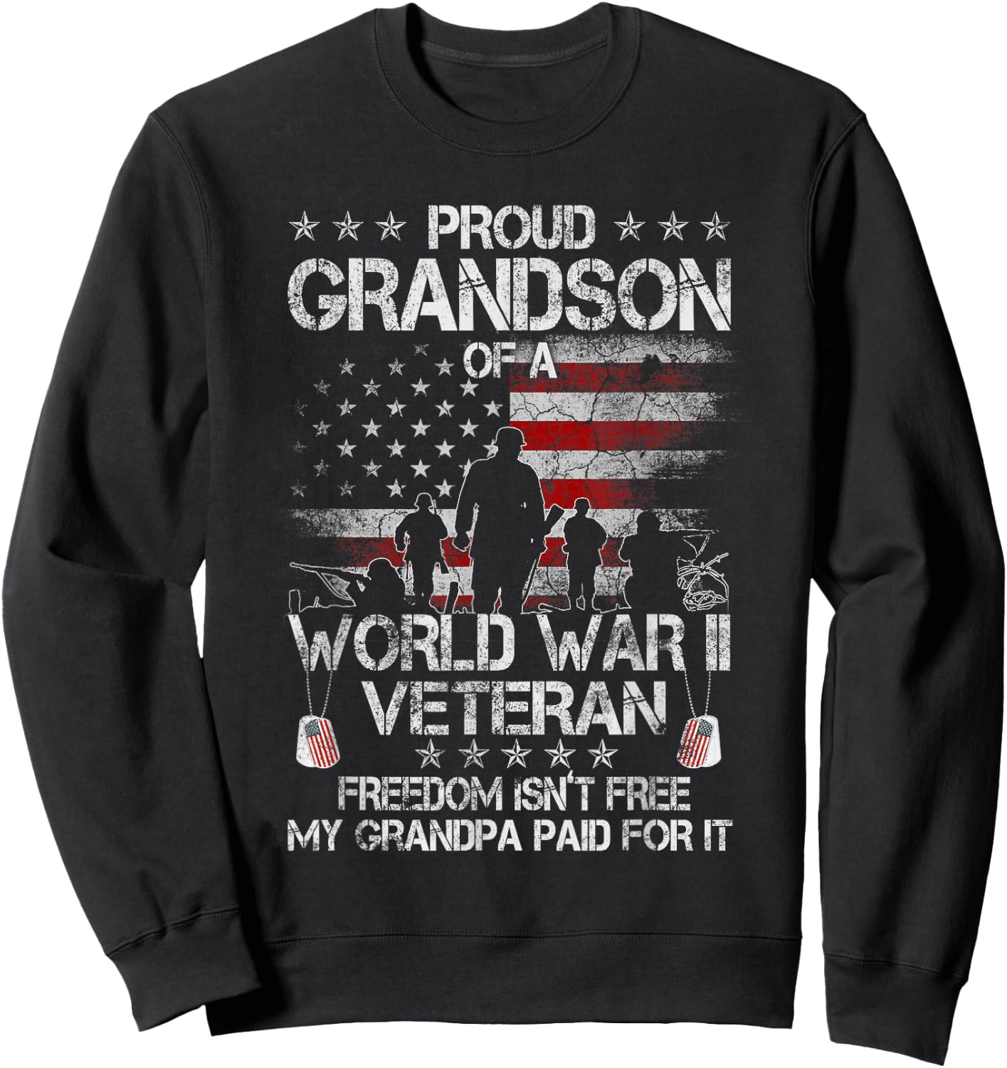 Proud Grandson Of WWII Veteran US Flag Vintage Veteran Day Sweatshirt - Sweatshirt | Black