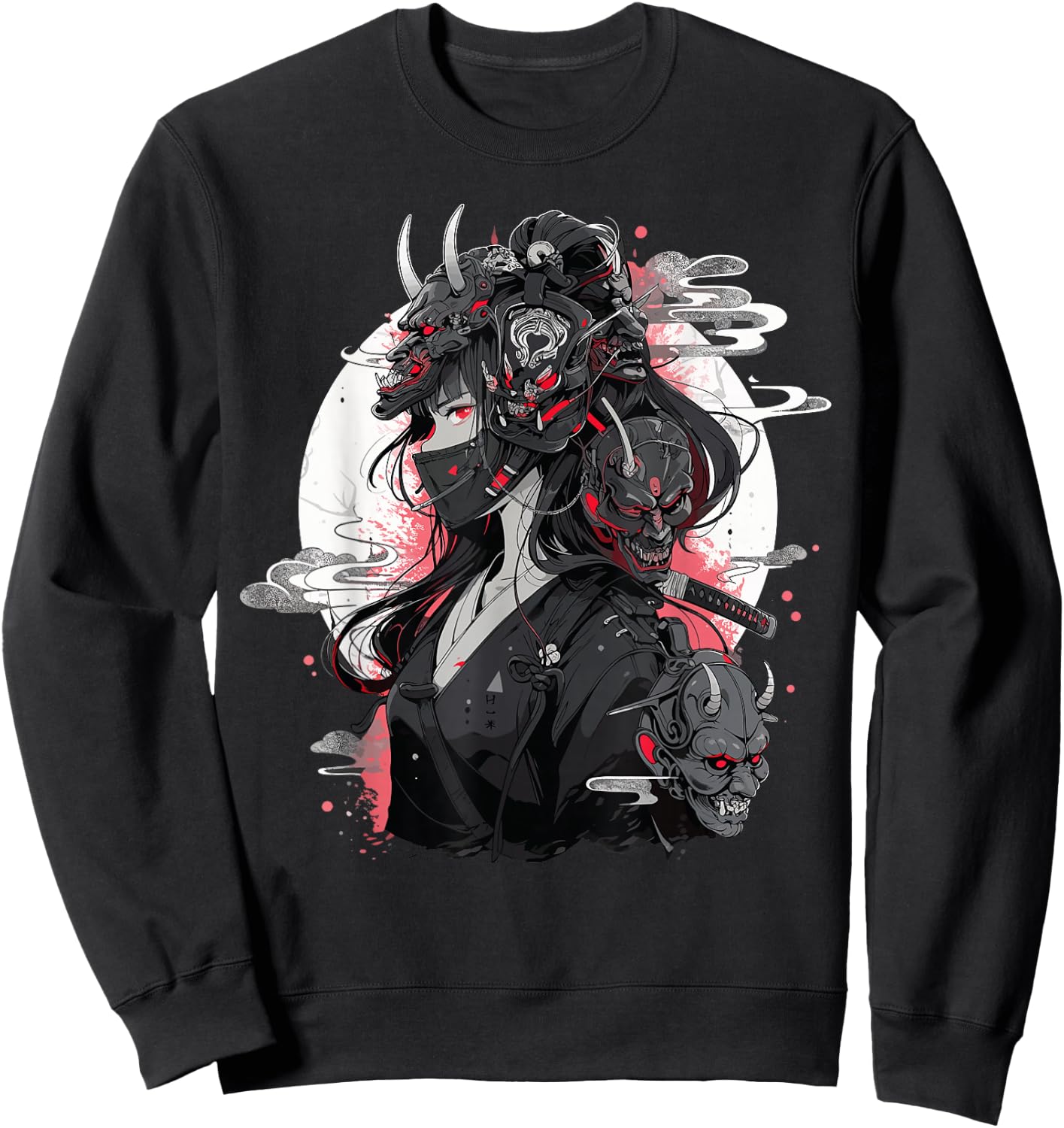 Anime Girl Gothic Waifu Japanese Kawaii Otaku Oni Mask Sweatshirt - Sweatshirt | Black