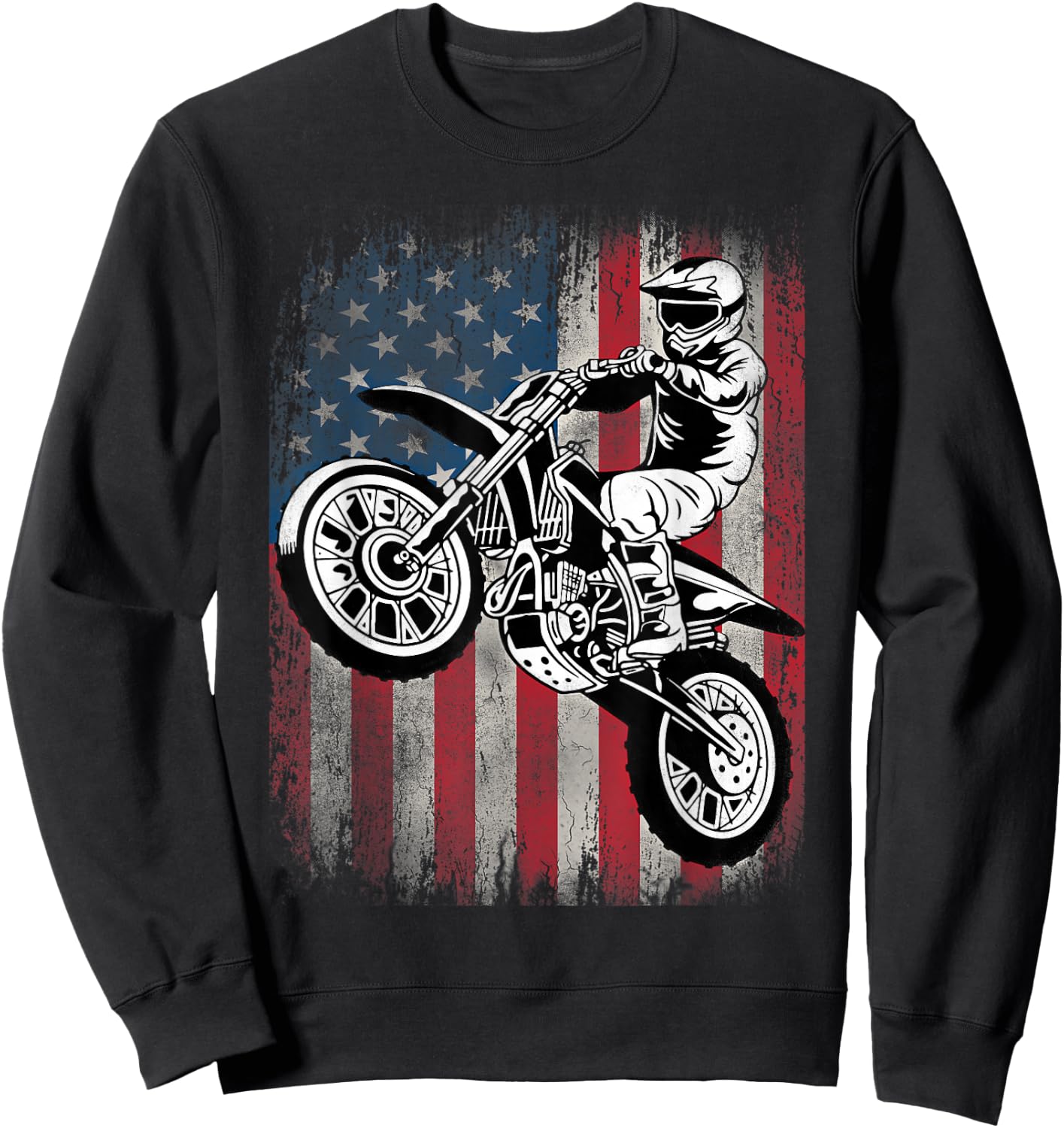Dirt Bike American Flag Motocross Dirtbike Biker 4th of July Sweatshirt - Sweatshirt | Black