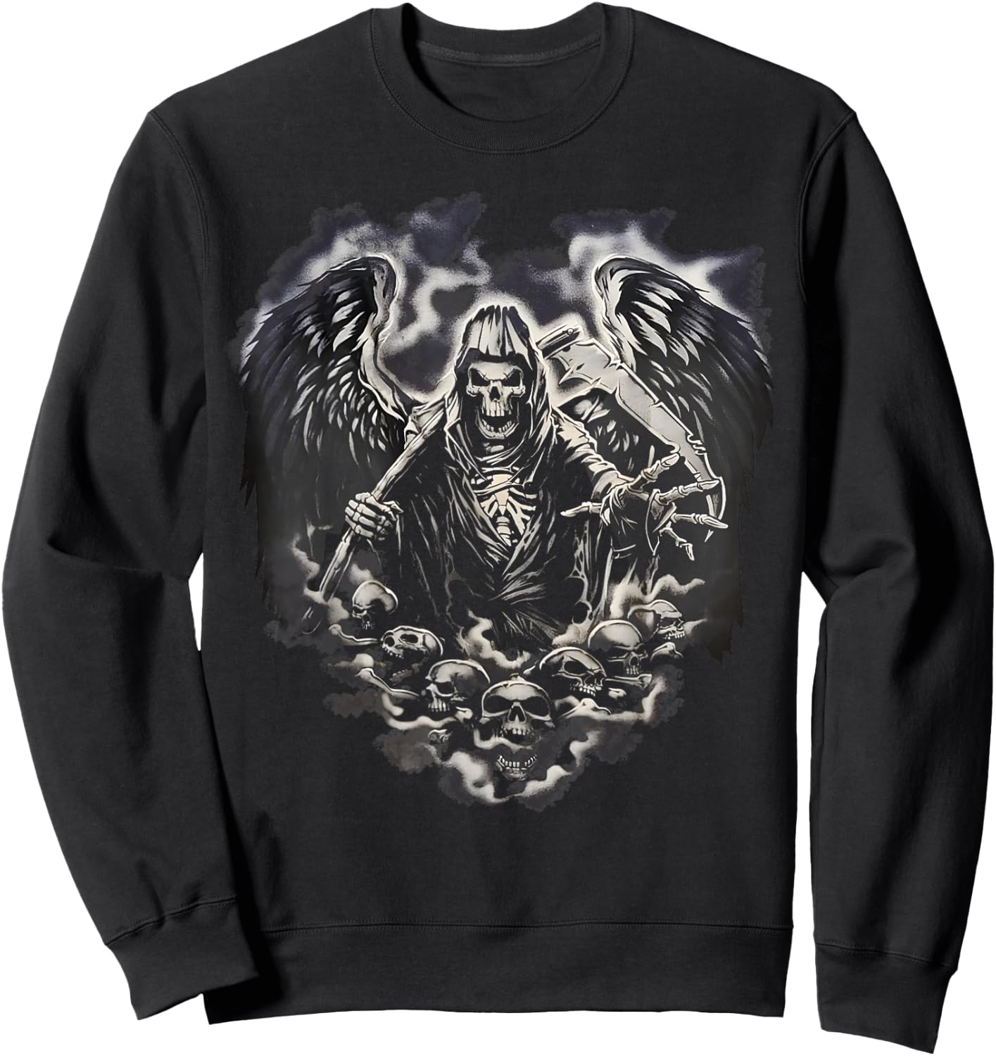 Grim Reaper Skull Heart Scythe Skeleton Angel Death Horror Sweatshirt - Sweatshirt | Black