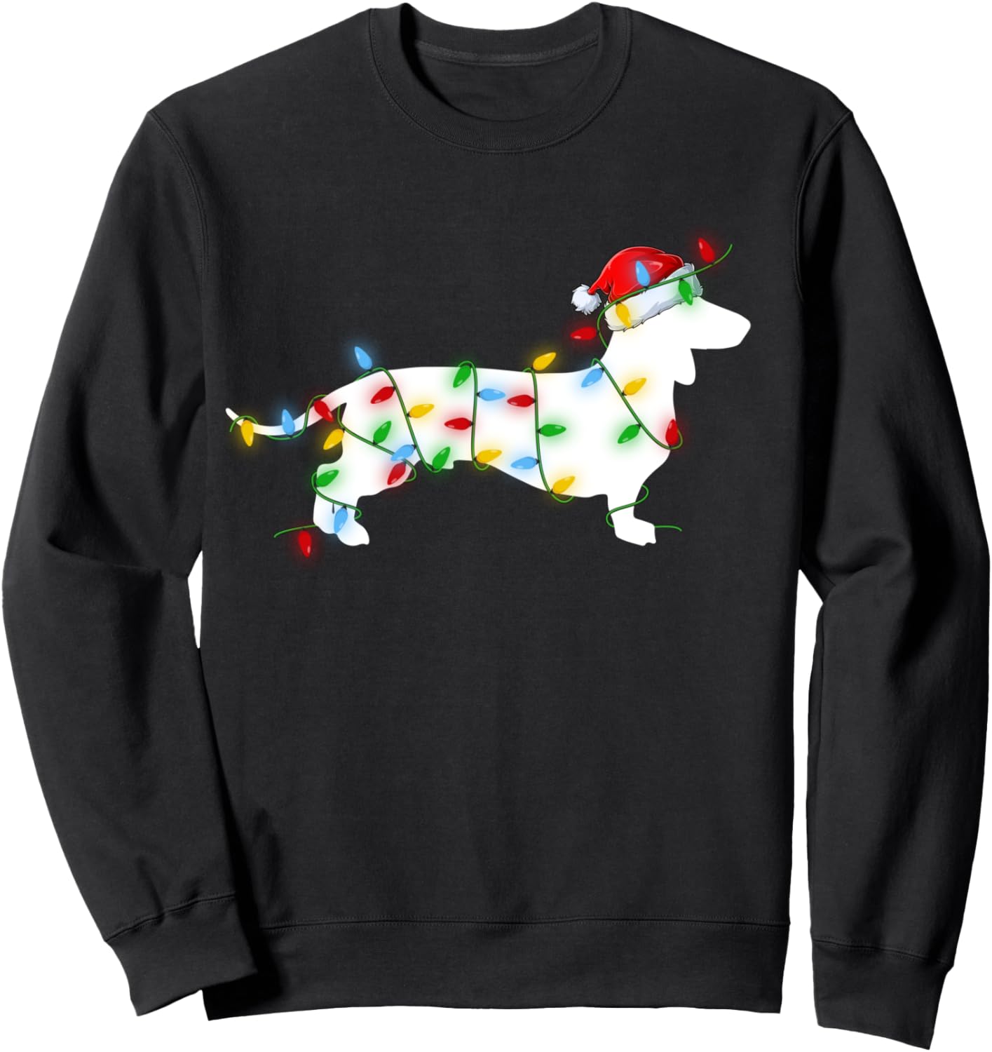 Wiener Dog Lover Lighting Xmas Santa Dachshund Christmas Sweatshirt - Sweatshirt | Black