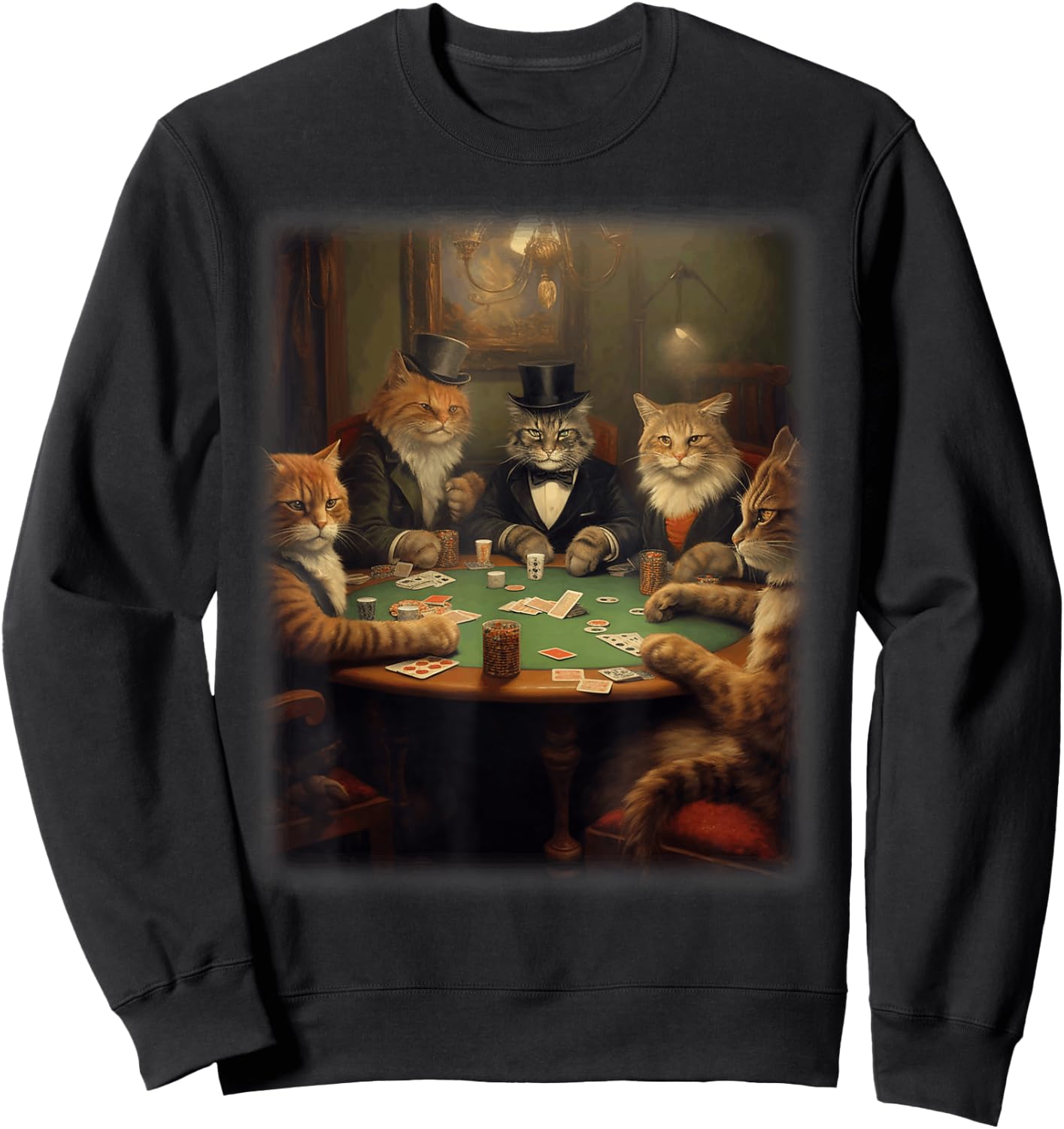 Cats Playing Poker | A Friend in Need | Funny Cat Lover Art Sweatshirt - Sweatshirt | Black