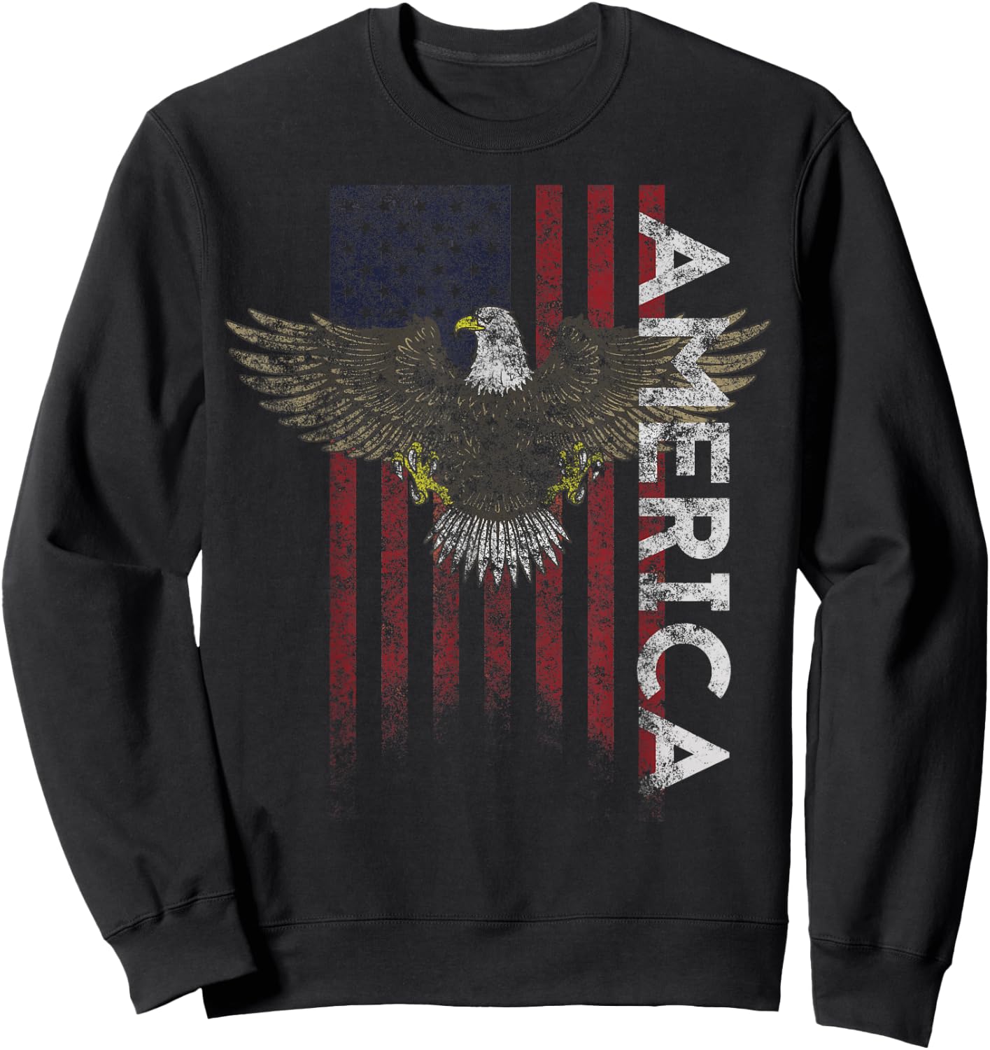 Distressed American Flag Vintage USA Flags Men Women America Sweatshirt - Sweatshirt | Black