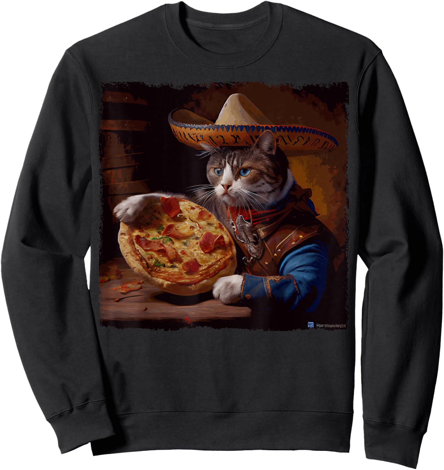 Funny Cat Cowboy Pizza Sweatshirt - Sweatshirt | Black