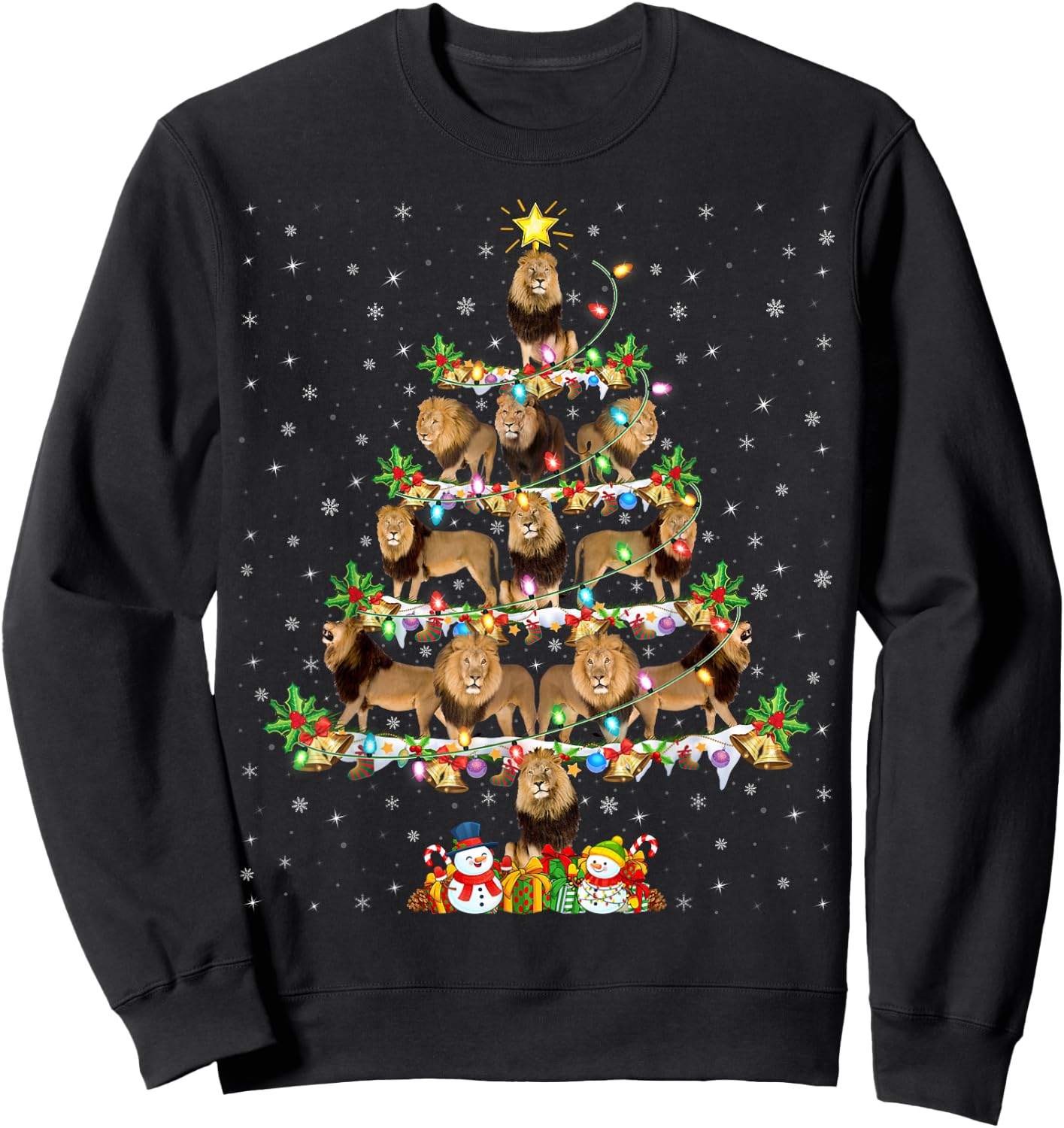 Lion Xmas Lighting Santa Lion Christmas Tree Sweatshirt - Sweatshirt | Black