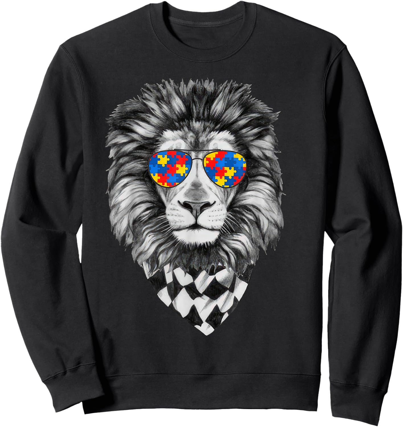 Autism Awareness Lion Print Sweatshirt - Sweatshirt | Black