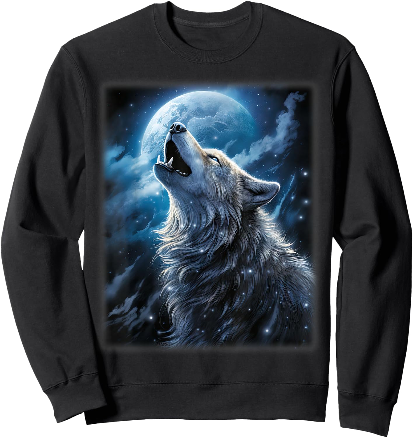 Wolf howling at the Moon Fantasy Art Wildlife Sweatshirt - Sweatshirt | Black