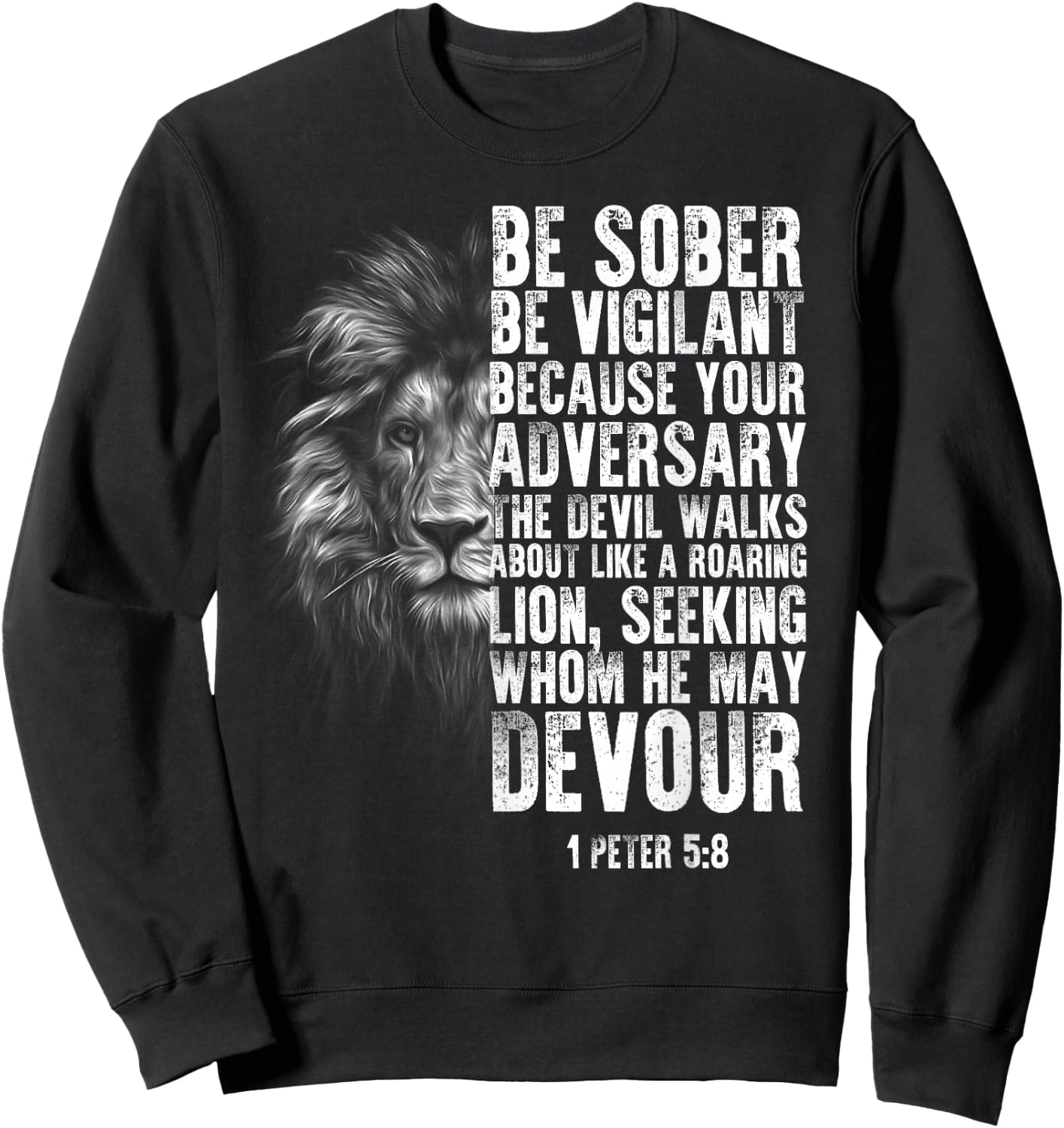 lion head bible verse be vigilant bible study Christian Sweatshirt - Sweatshirt | Black
