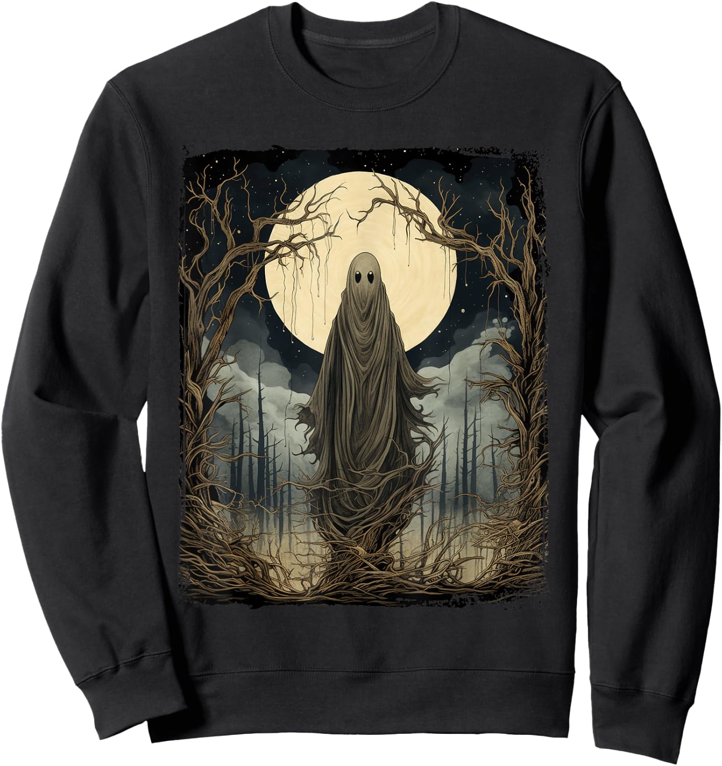 Vintage Art Men Women Retro Scary Gothic Halloween Ghost Sweatshirt - Sweatshirt | Black