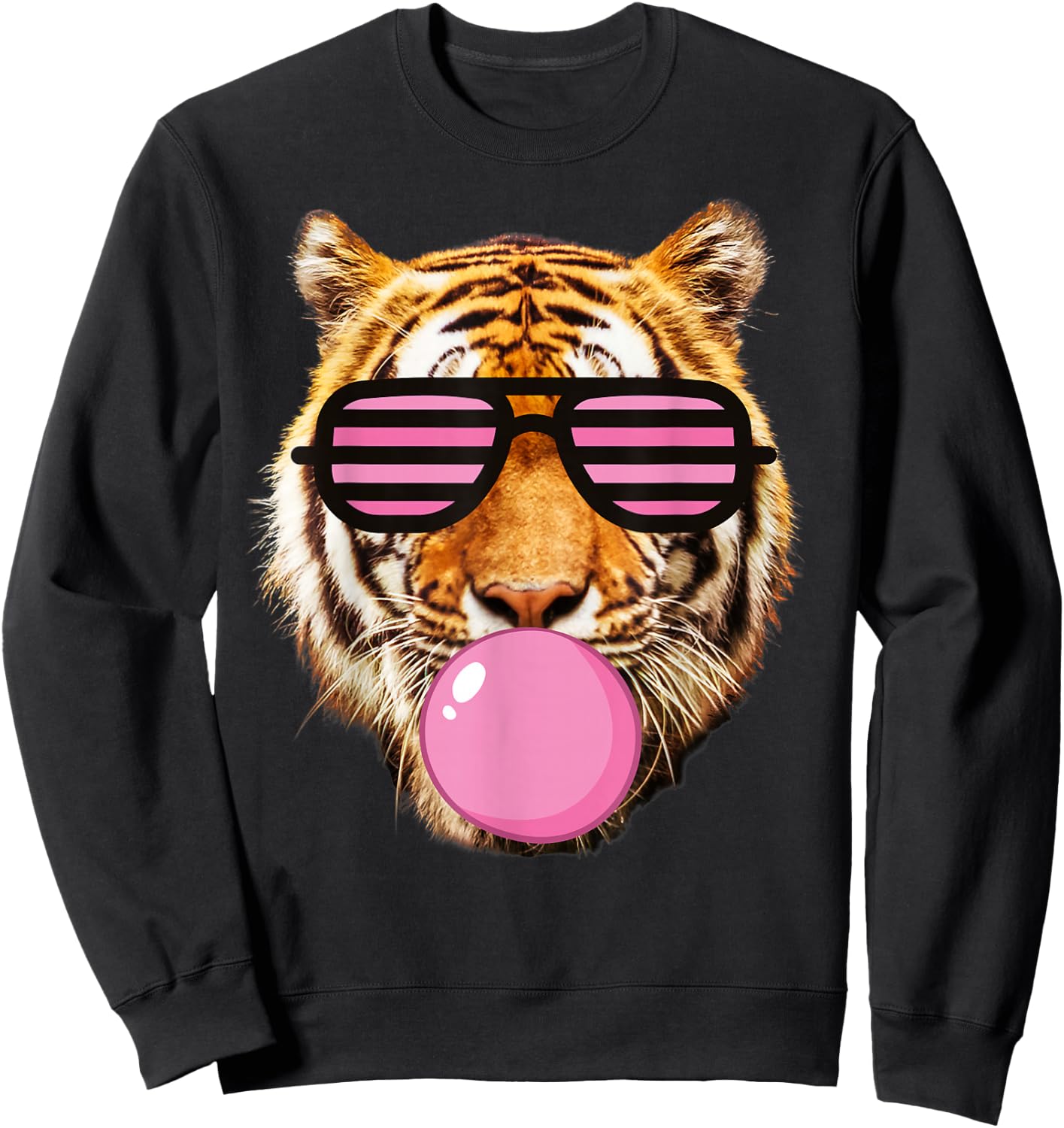 Pink Gum tiger Stripe Cute Tiger with Glasses Sweatshirt - Sweatshirt | Black