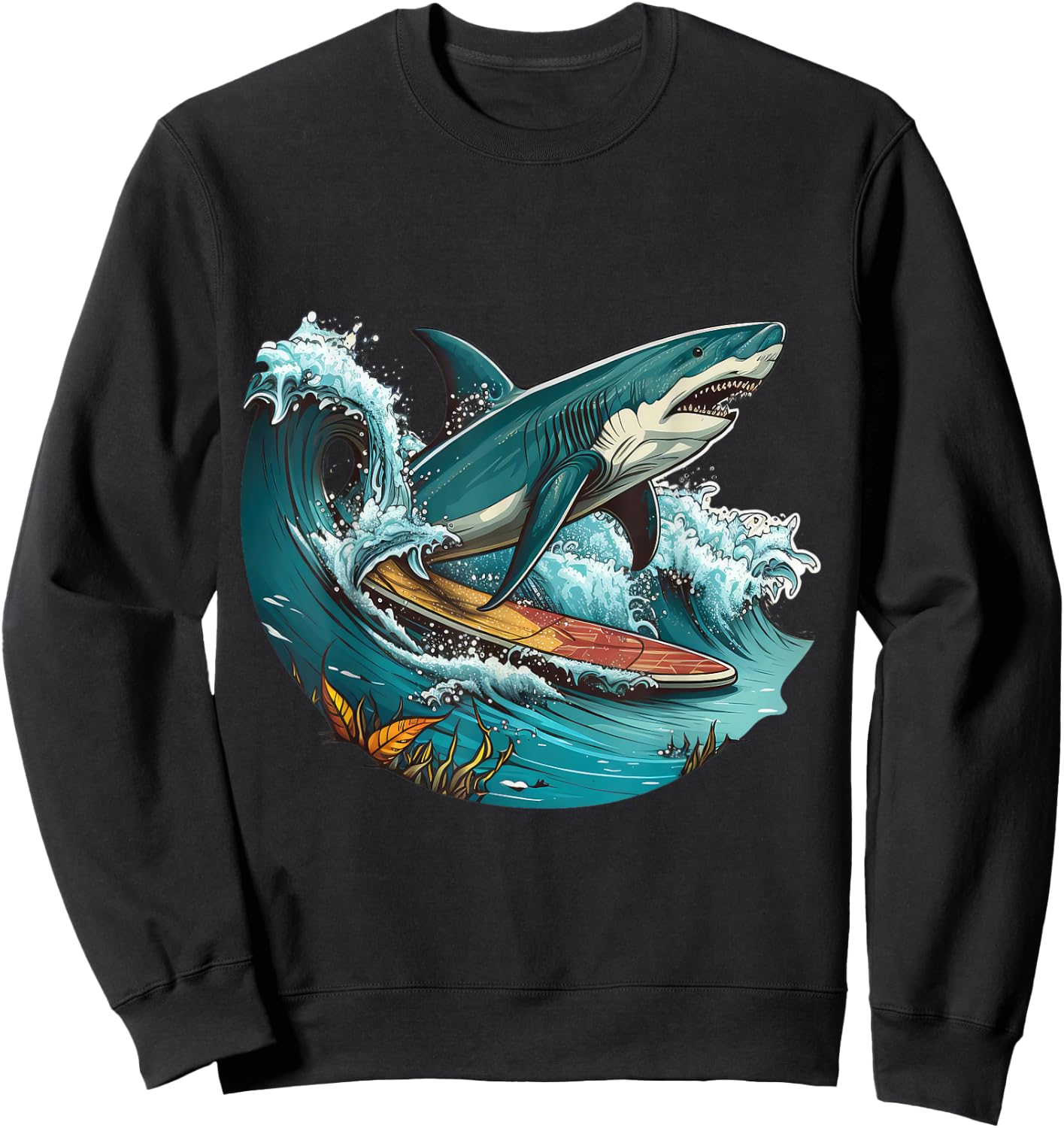 Shark Lover Surfboard Ocean Graphic Novelty Boy Men Surfing Sweatshirt - Sweatshirt | Black