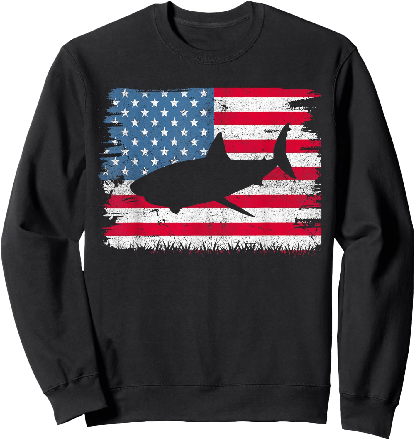 Shark American Flag USA 4th of July Men Women Boys Girls Sweatshirt - Sweatshirt | Black