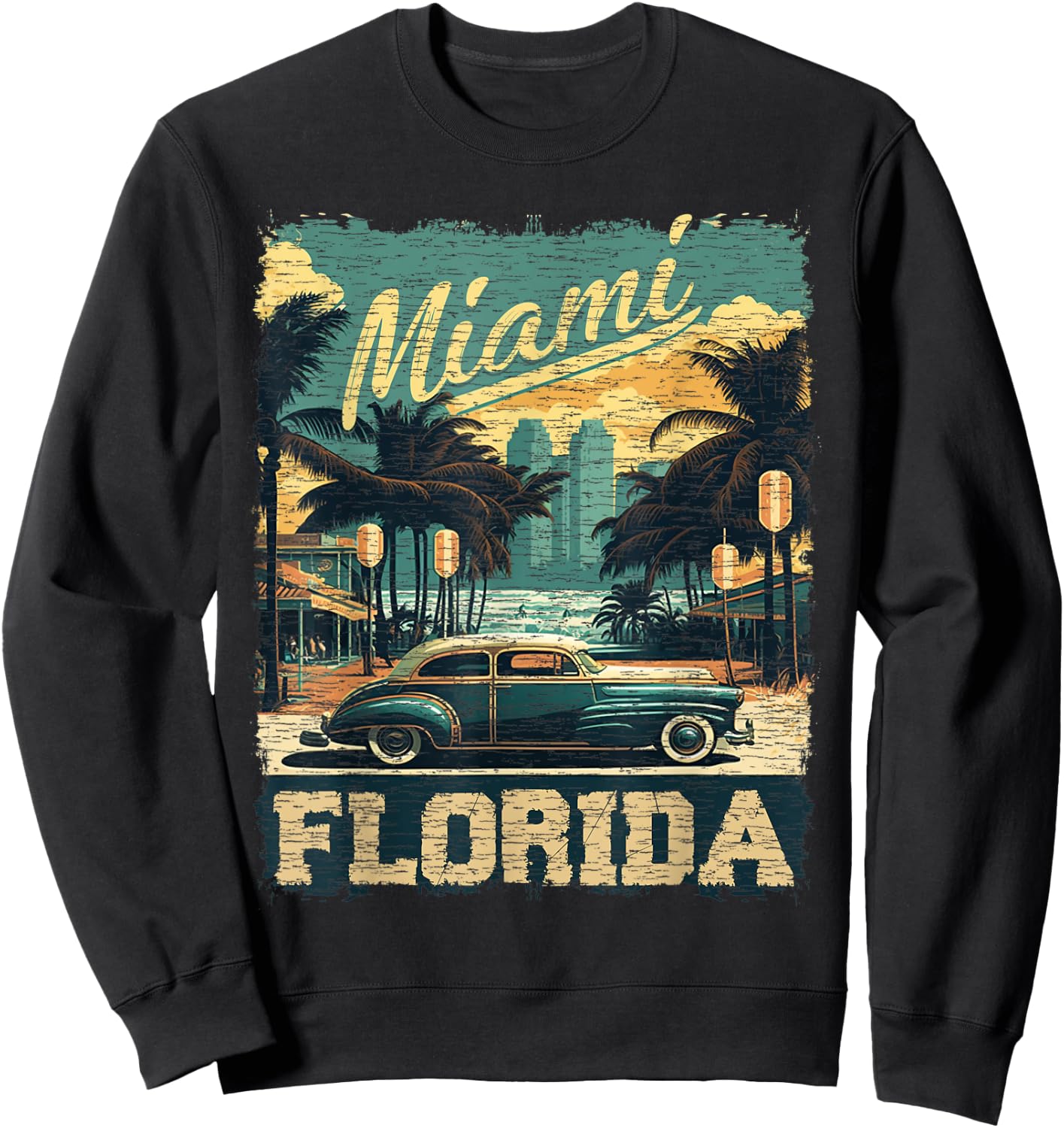 Vintage Miami Vibes Retro Florida Sweatshirt - Sweatshirt | Black