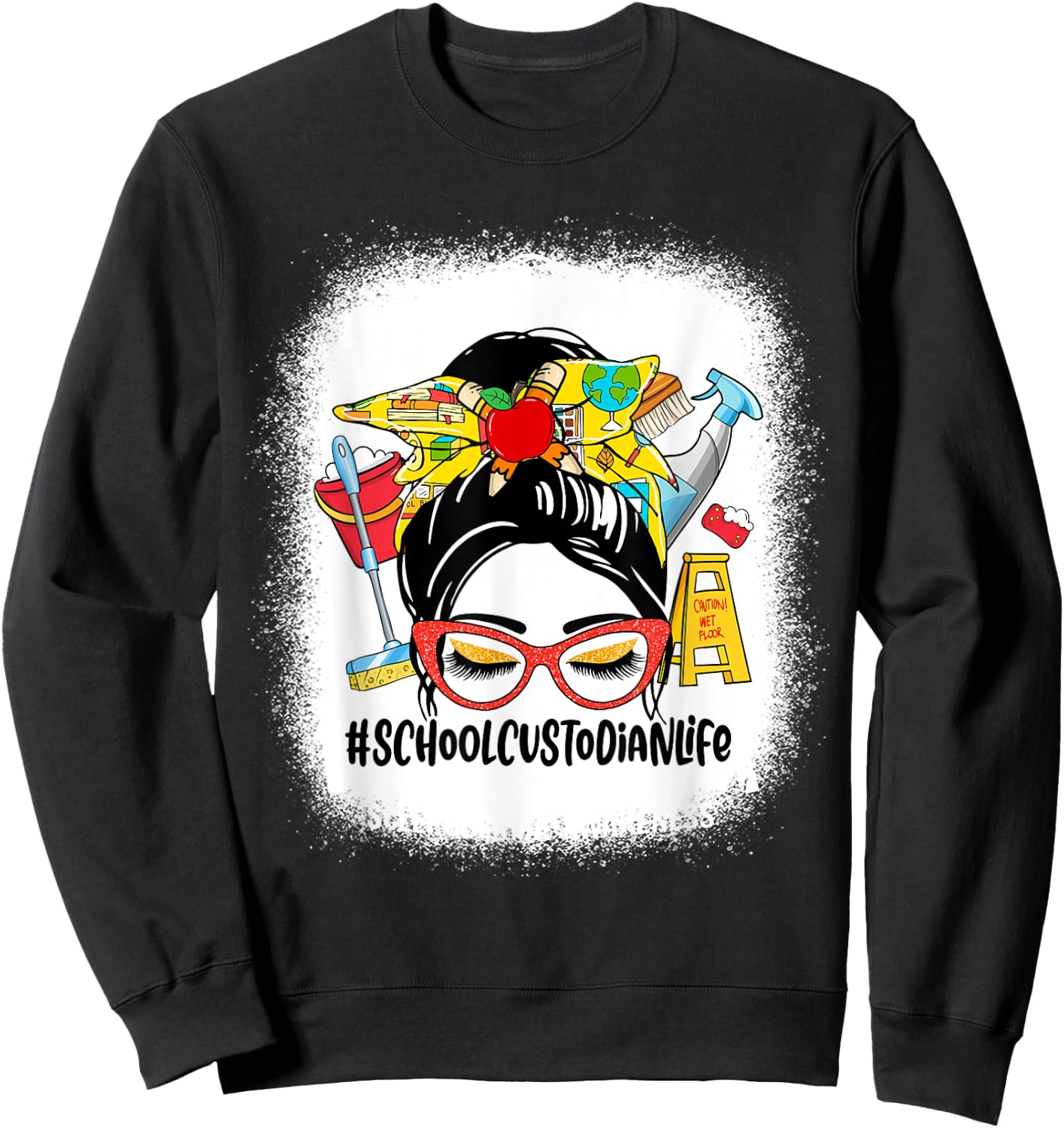 School Custodian Life Messy Bun Women School Custodian Gifts Sweatshirt - Sweatshirt | Black