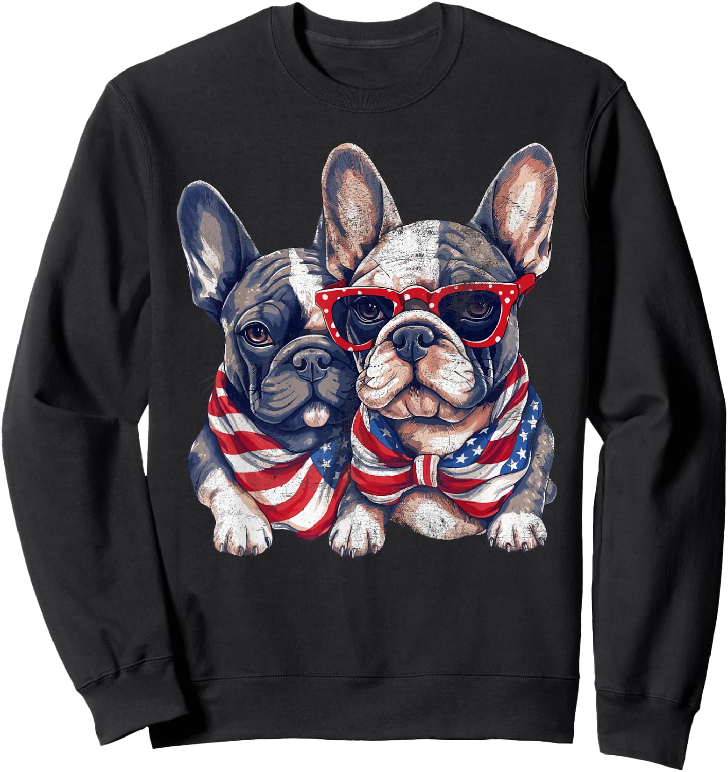 French Bulldog American Flag Patriotic 4th of July Frenchie Women Kids Men Sweatshirt - Sweatshirt | Black
