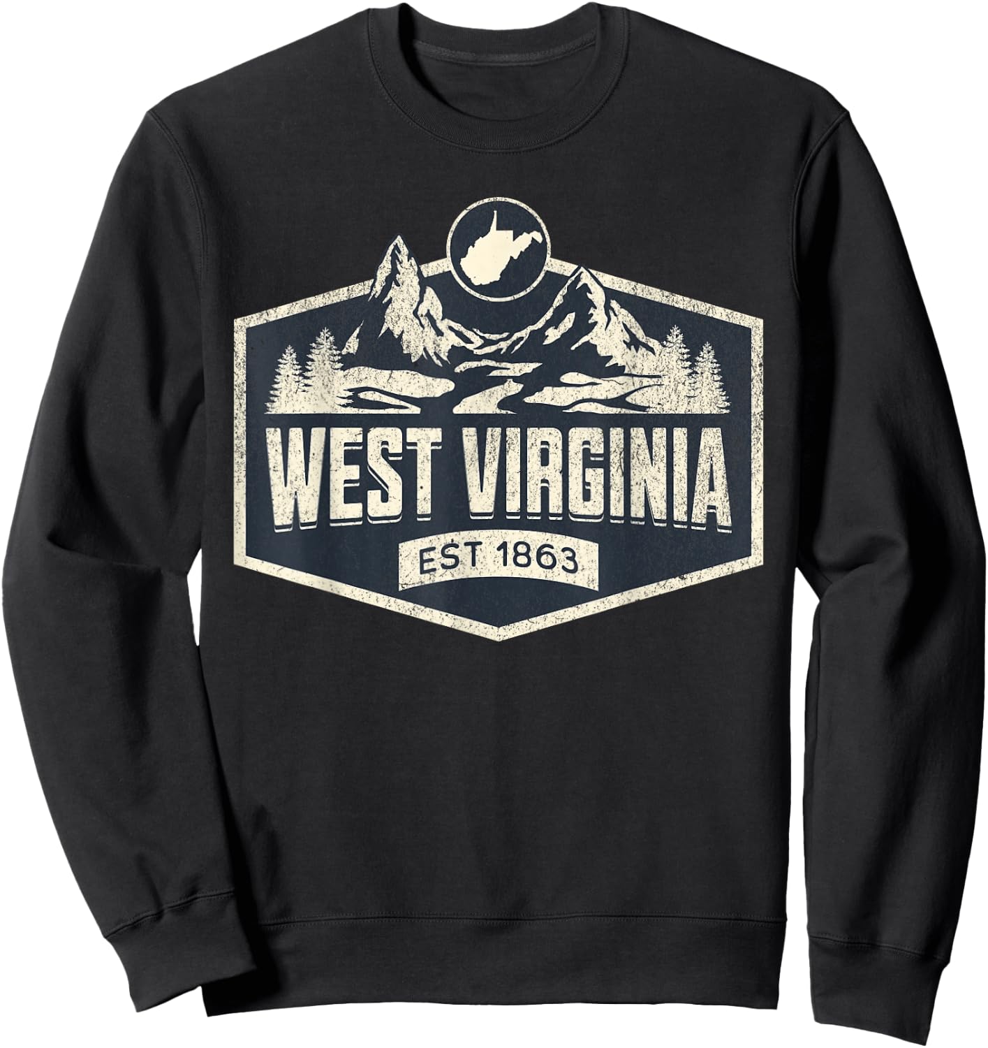 West Virginia Style -Adults Blue Small Map Sweatshirt - Sweatshirt | Black
