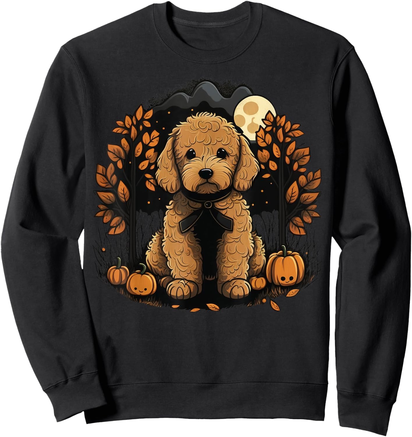 Pumpkin Golden Doodle costume on Goldendoodle Halloween Sweatshirt - Sweatshirt | Black