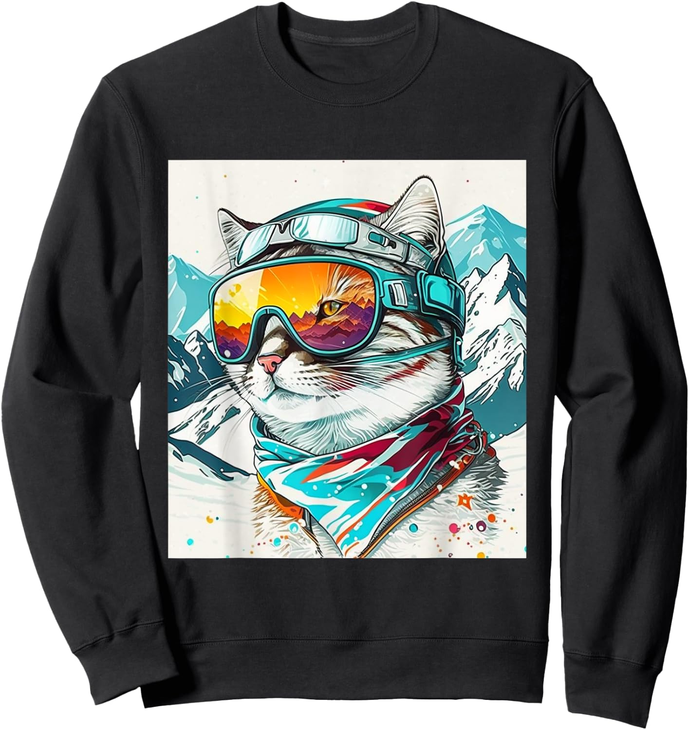 Winter Cat Ski Snowboard Snow Kitten Sweatshirt - Sweatshirt | Black