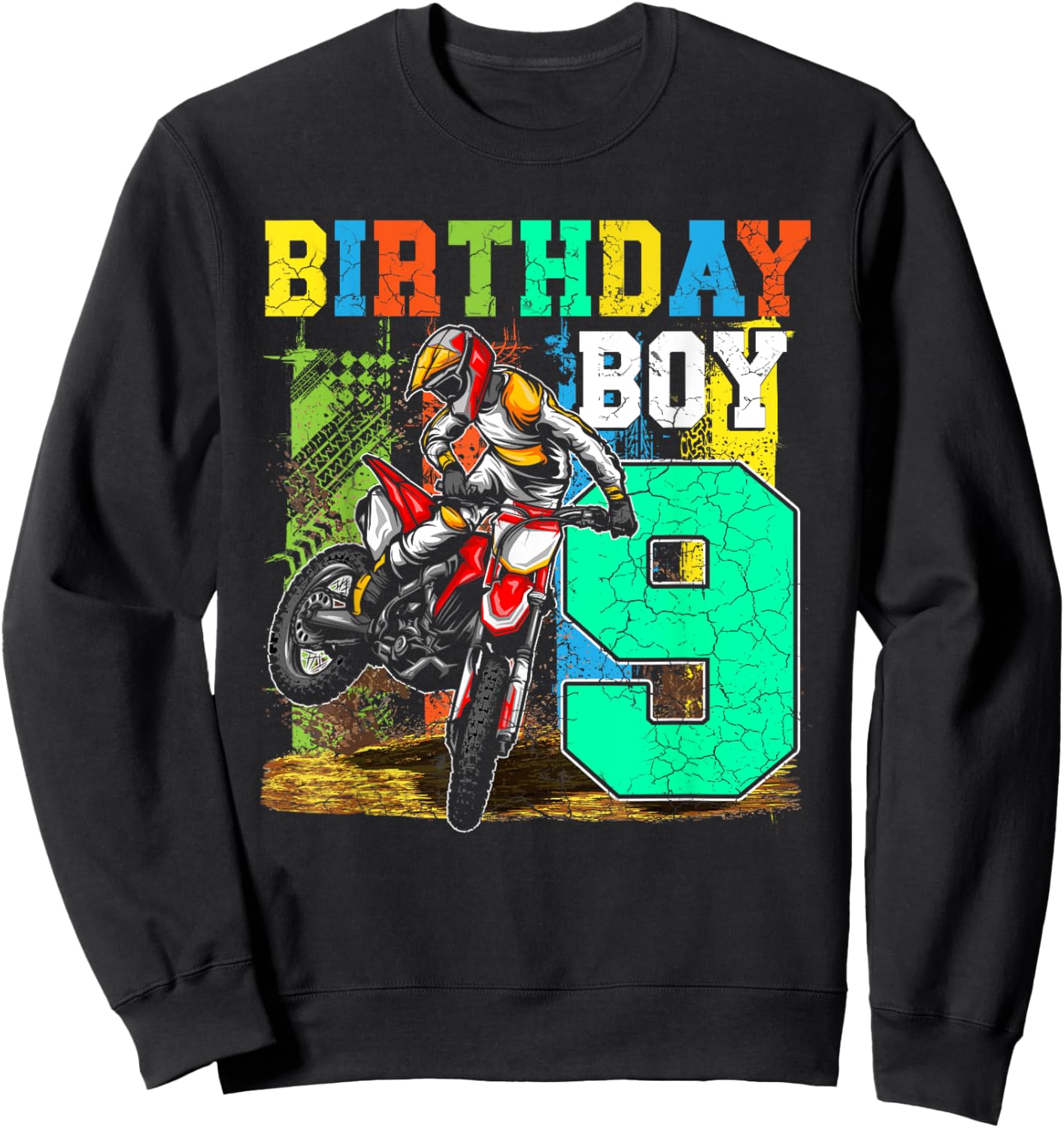 Kids 9 Years Old Kid Birthday Boy Dirt Bike Motorcycle Bday Sweatshirt - Sweatshirt | Black