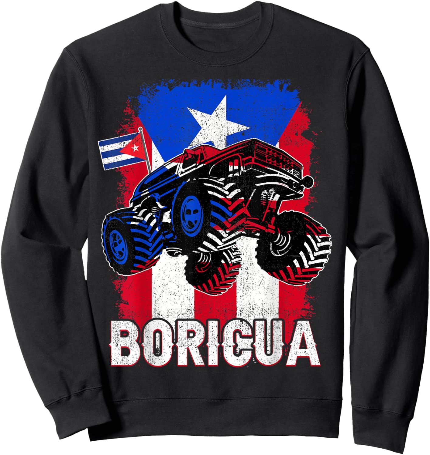 Boricua Puerto Rican Flag Monster Truck Rico Kid Boy Toddler Sweatshirt - Sweatshirt | Black