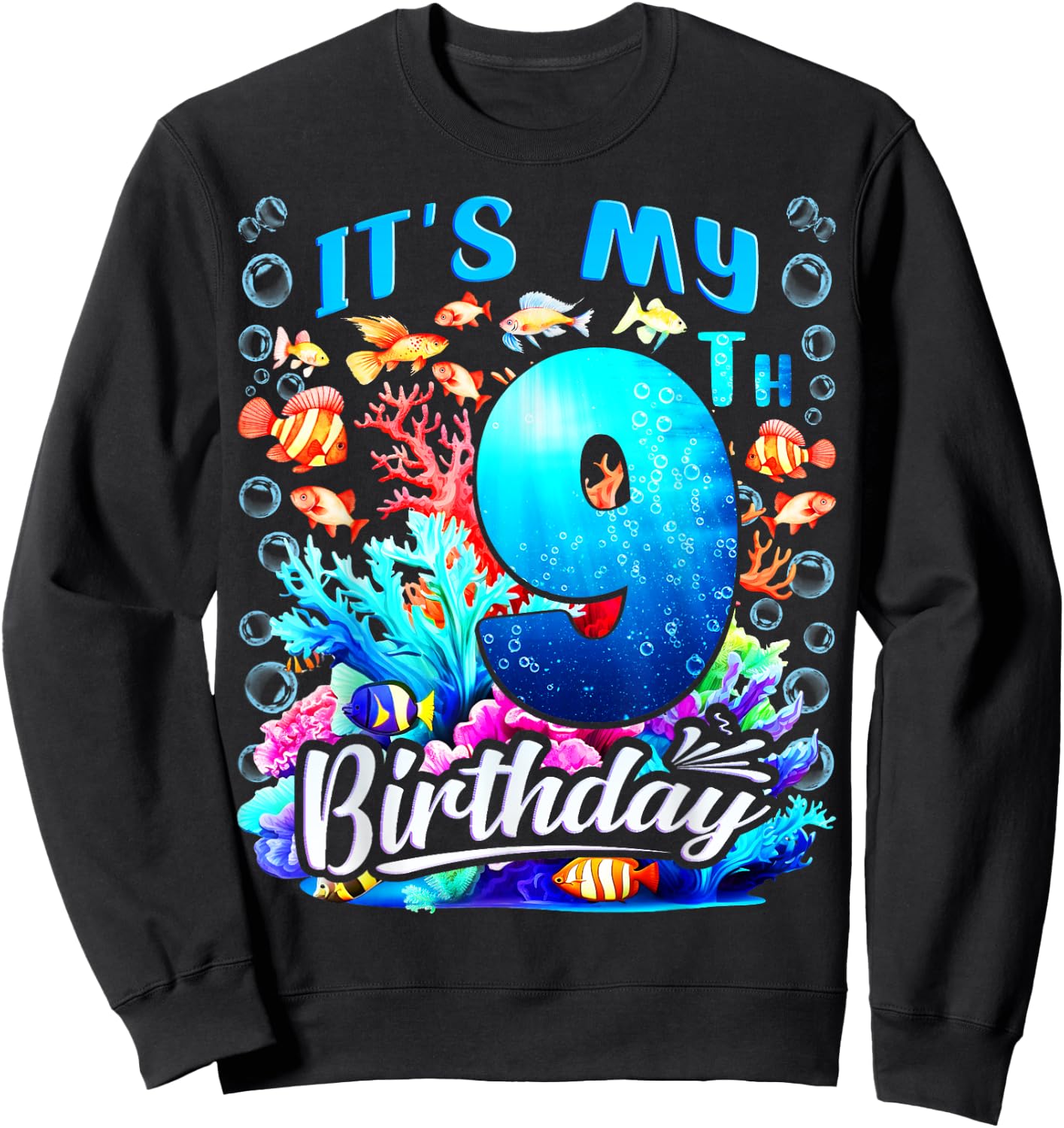 It's My 9th Birthday Boy Sea Fish Ocean Animals Aquarium Sweatshirt - Sweatshirt | Black