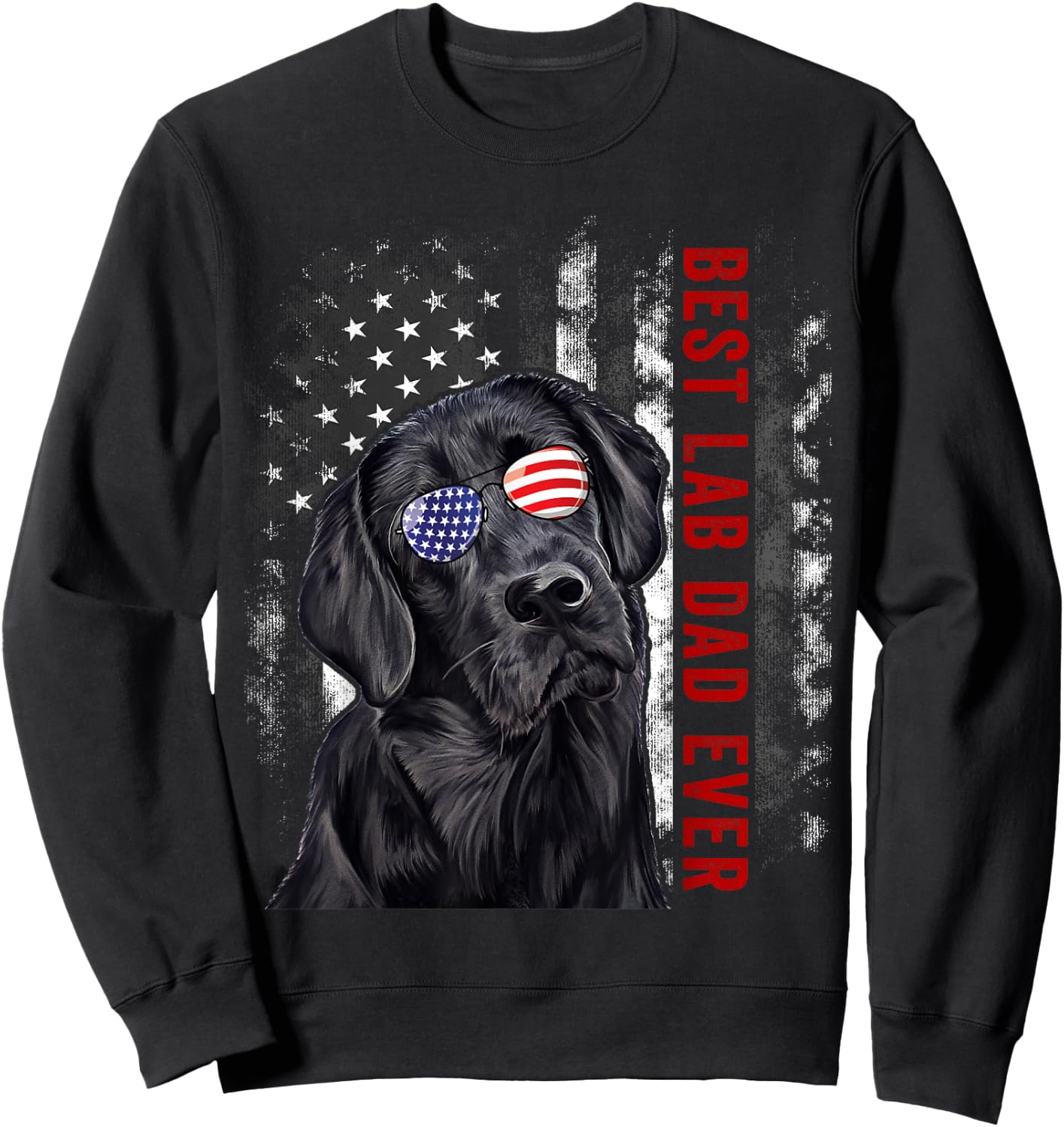 Best Lab Dad Ever Labrador Dog American Flag Fathers Day Sweatshirt - Sweatshirt | Black