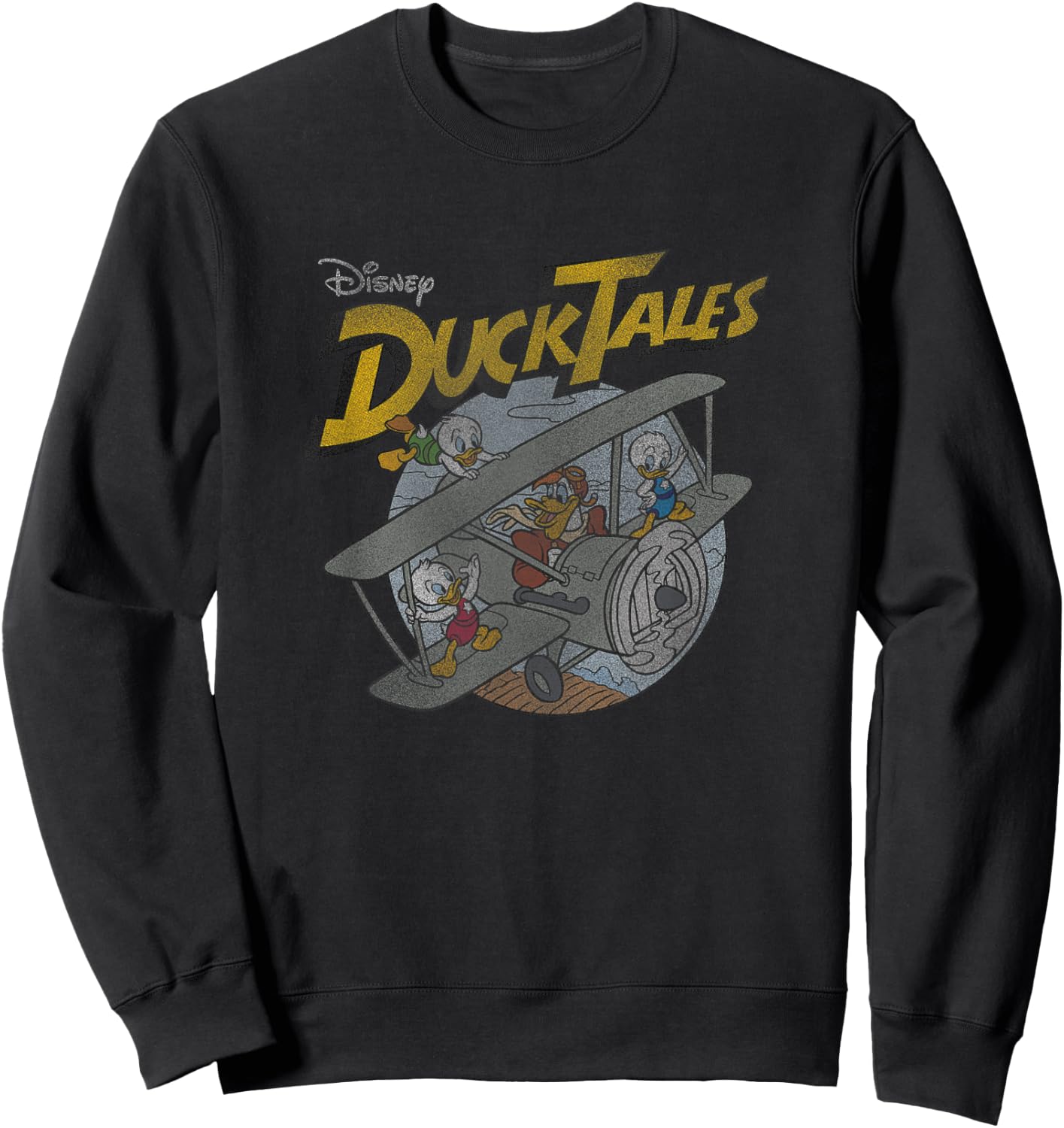 Disney DuckTales Ducks On Airplane Distressed Portrait Sweatshirt - Sweatshirt | Black