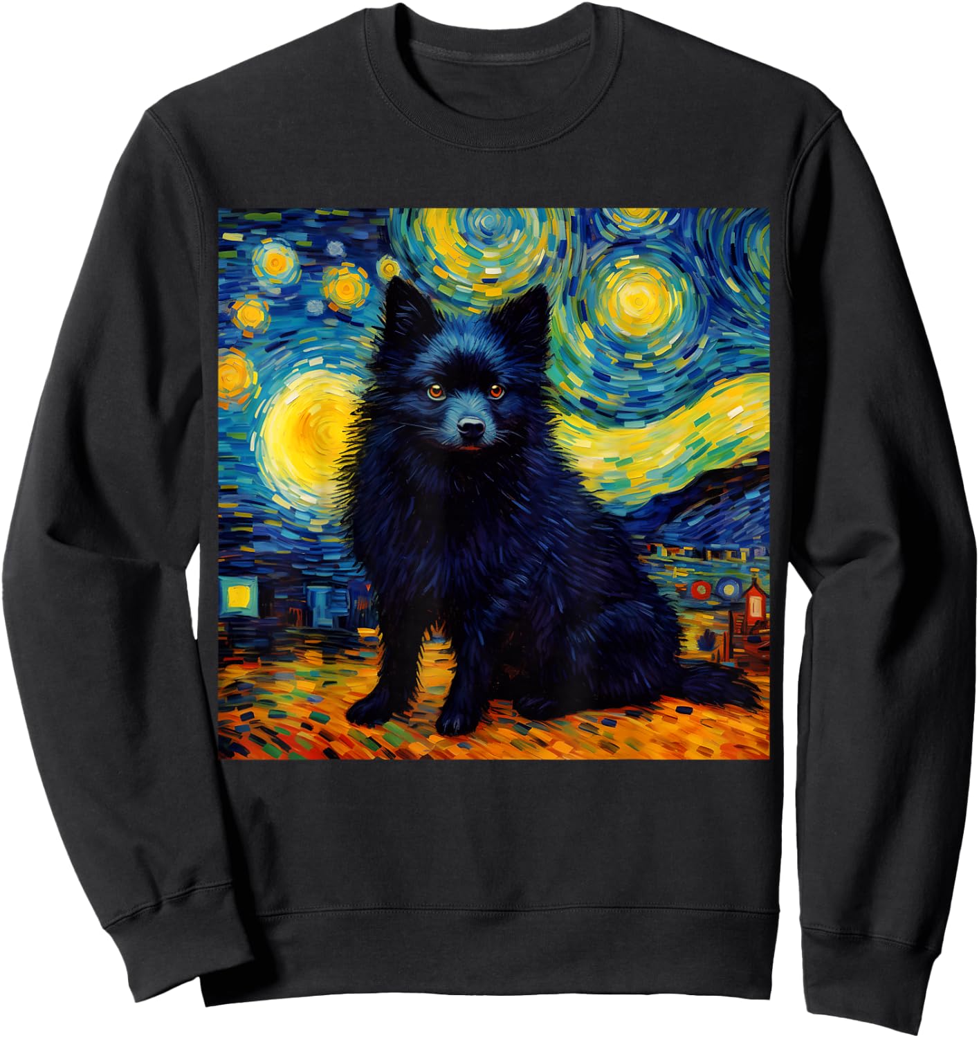 Surreal Starry Night Schipperke Dog Men Women Kids Sweatshirt - Sweatshirt | Black