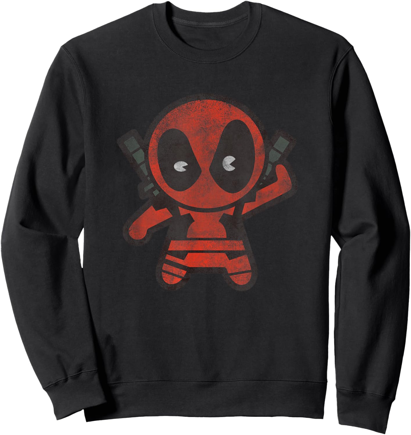 Marvel Kawaii Chibi Deadpool Sassy Portrait Distressed Sweatshirt - Sweatshirt | Black