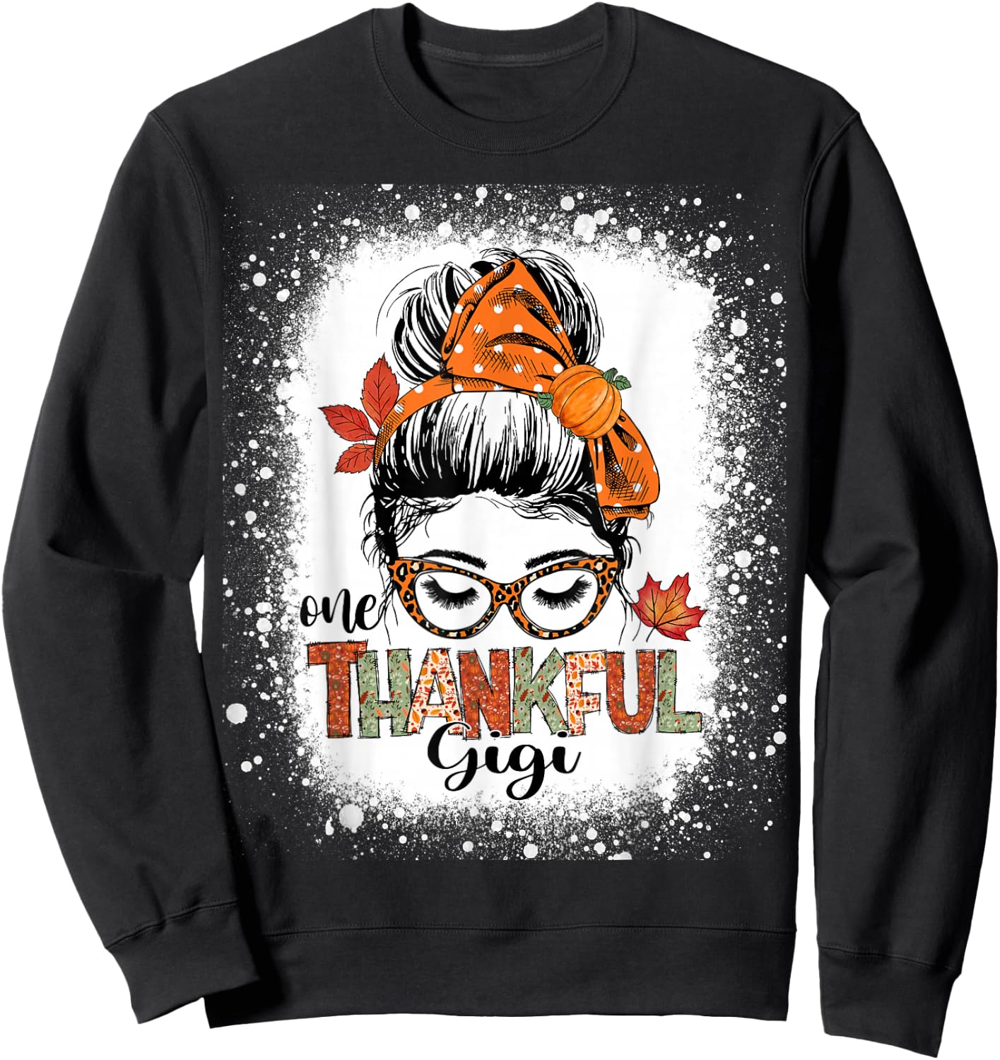 One Thankful Gigi Messy Bun Fall Autumn Thanksgiving Grandma Sweatshirt - Sweatshirt | Black