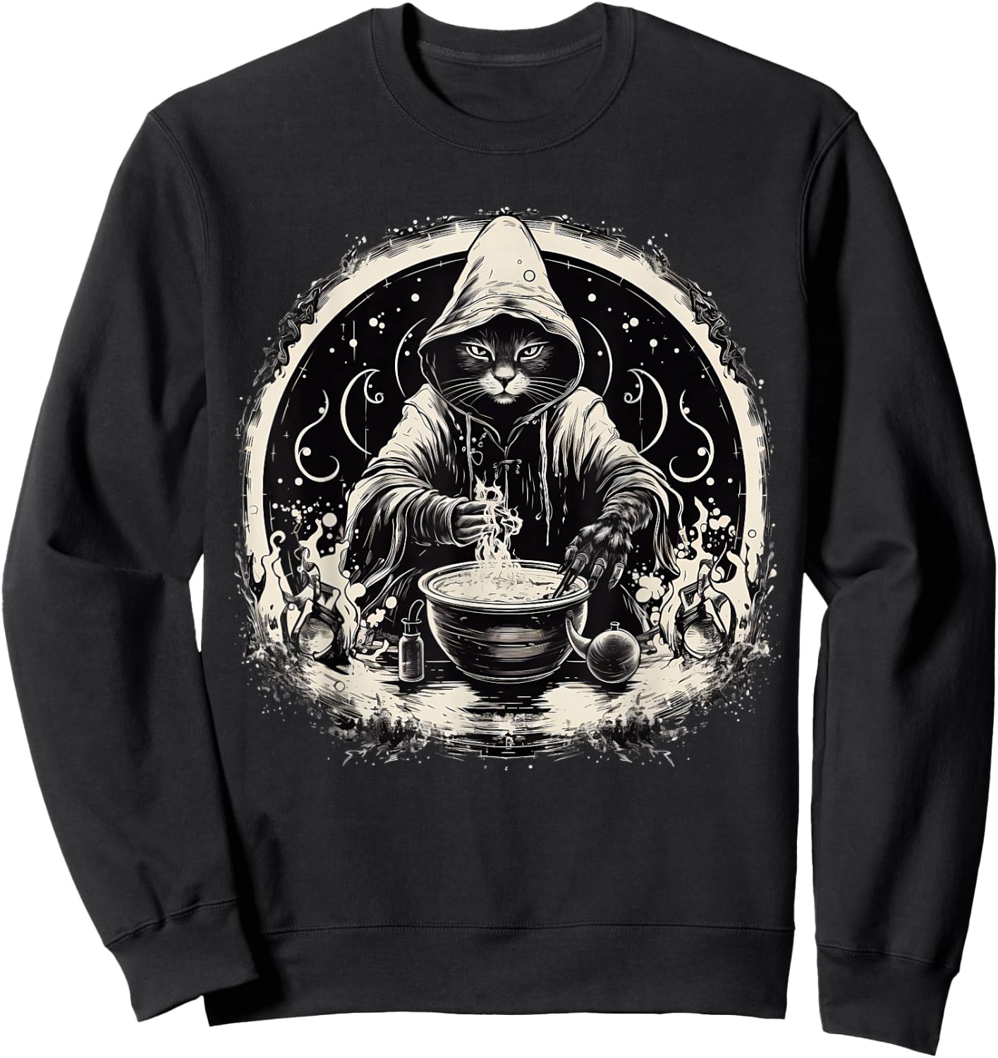 Halloween Black Cat Wizard Vintage Costume Women Sweatshirt - Sweatshirt | Black