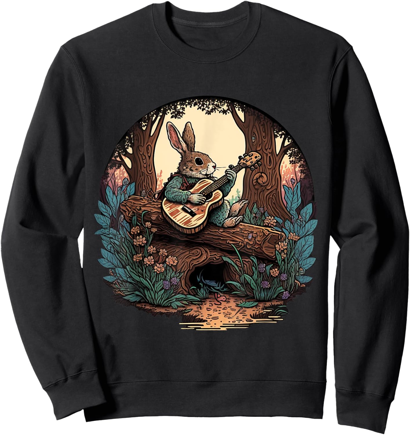 Funny Bunny Playing Banjo Guitar Music Rabbit Sweatshirt - Sweatshirt | Black