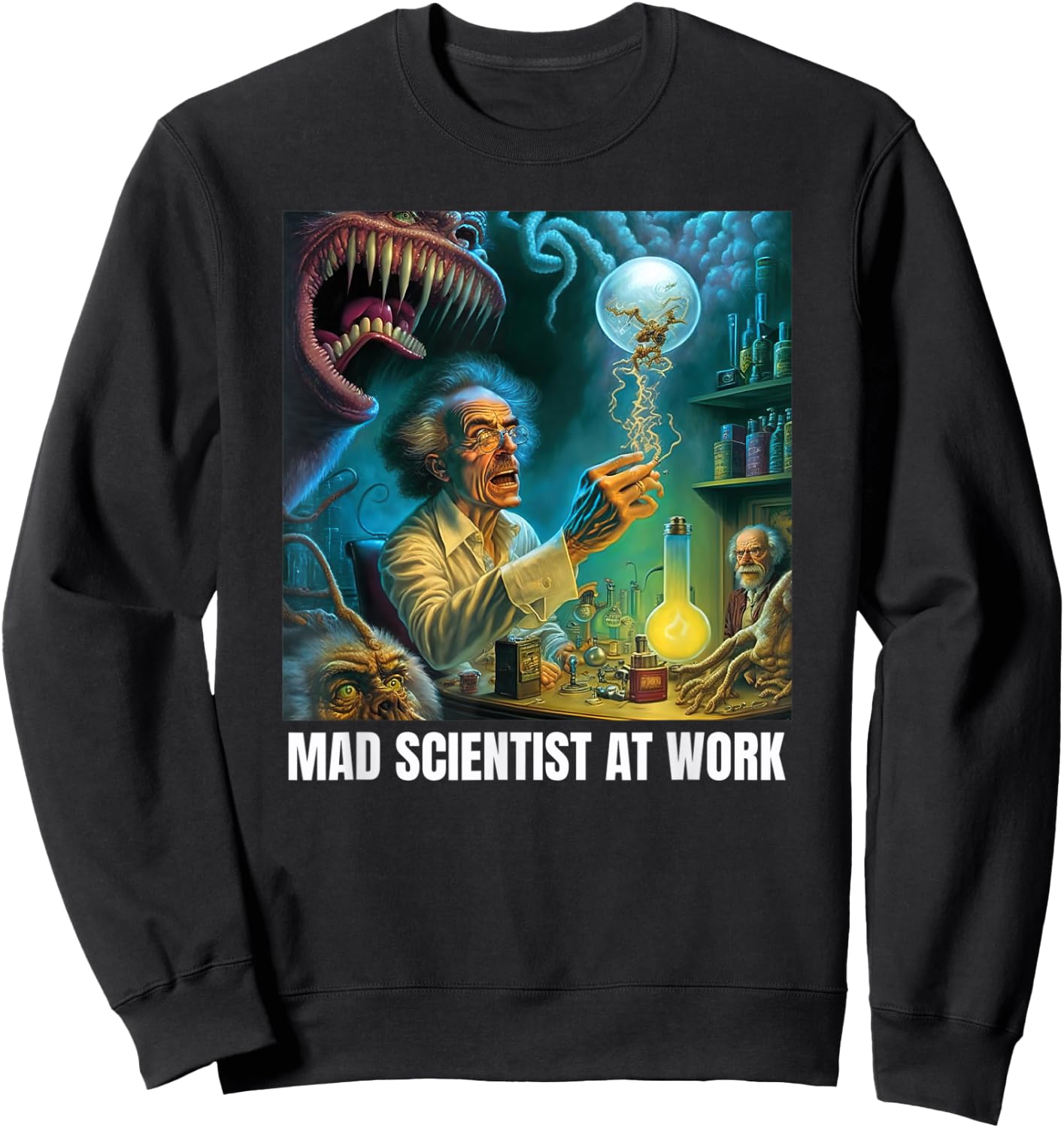Funny Mad Scientist Fantasy Monster,Comic Nerd Lover Sweatshirt - Sweatshirt | Black