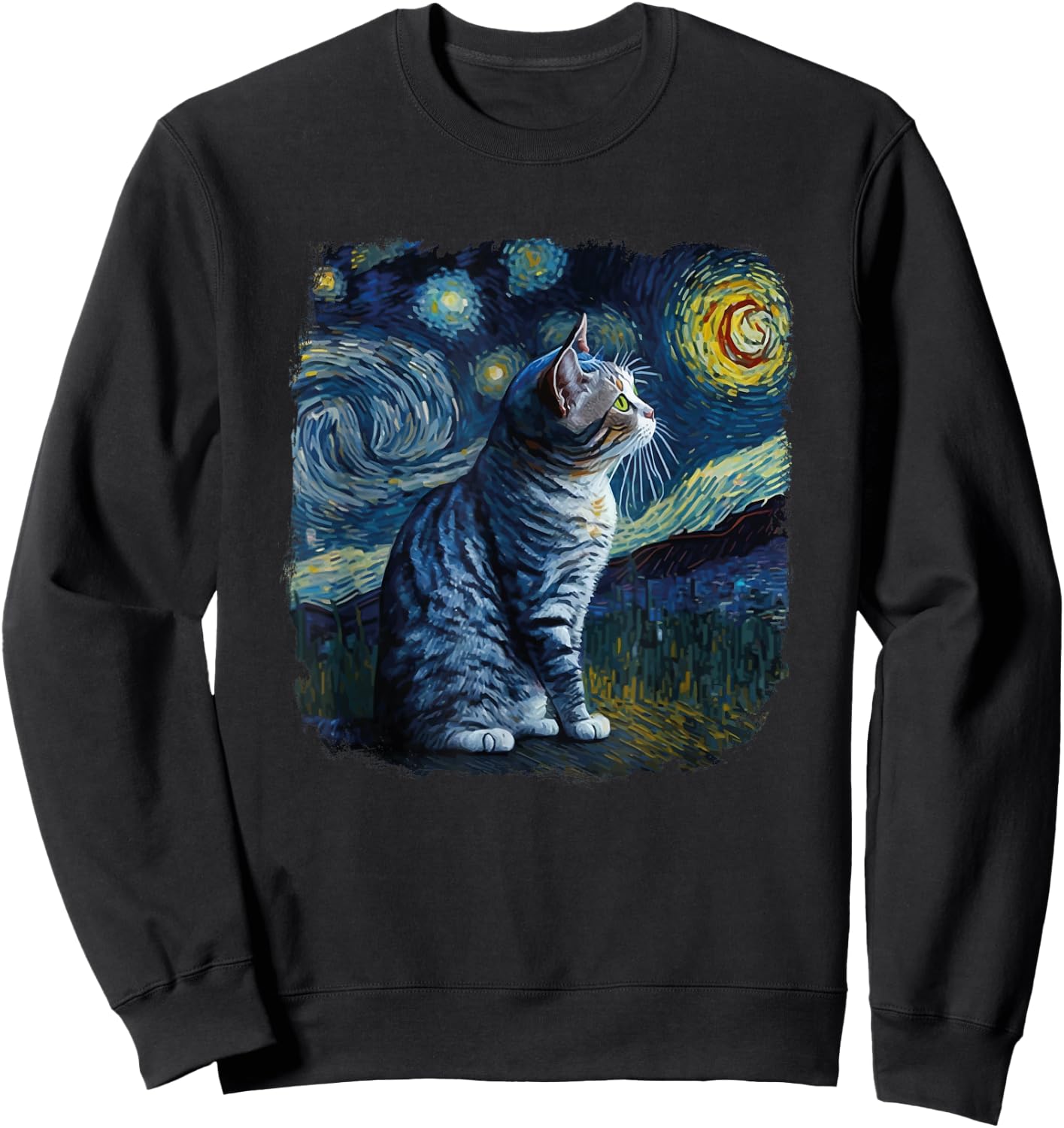 Funny Van Gogh Starry Night Cat American Shorthair Cat Lover Sweatshirt - Sweatshirt | Black
